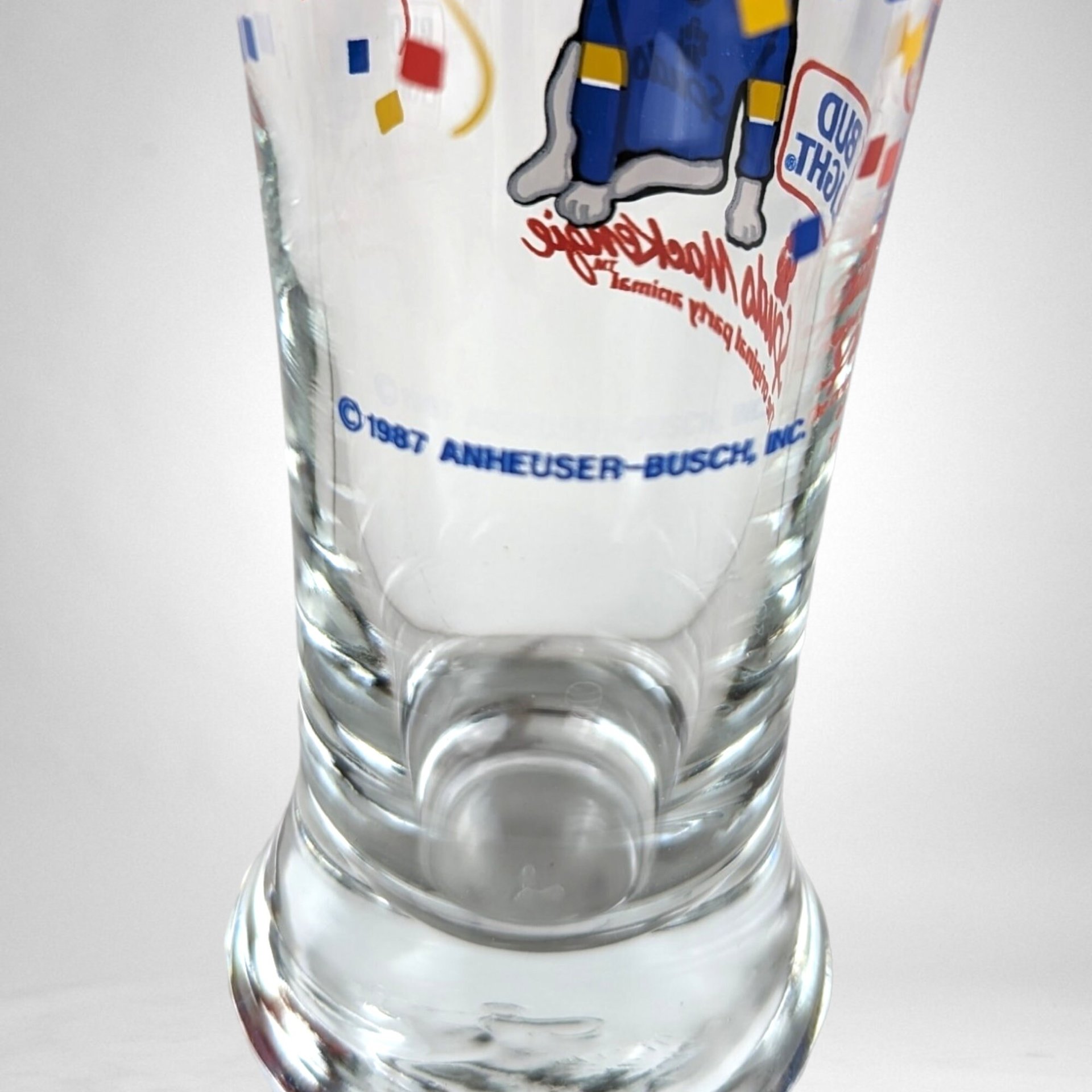 Vintage 1987 Bud Light Spuds MacKenzie Beer Glass - Nostalgic Collectible for Brew Enthusiasts!