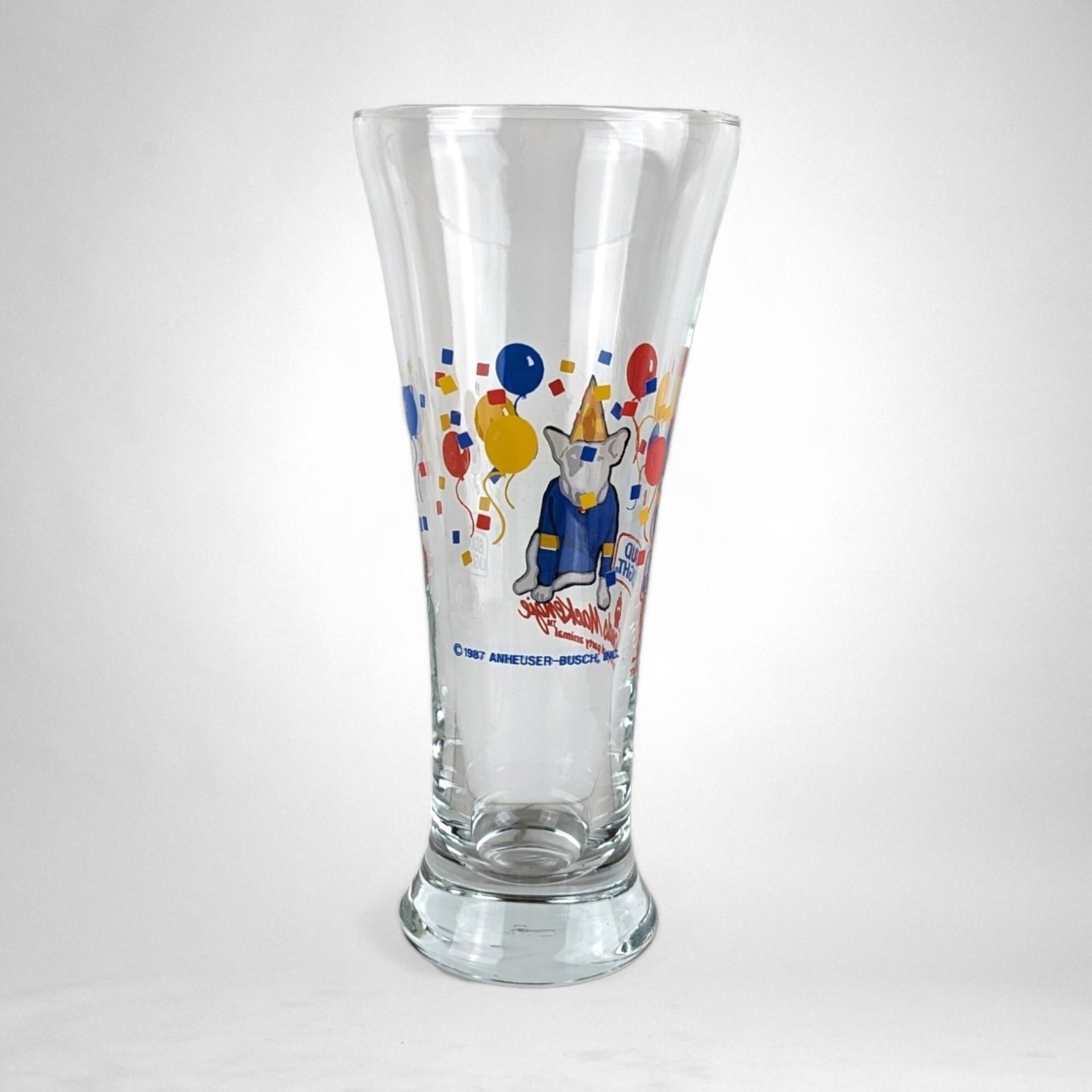 Vintage 1987 Bud Light Spuds MacKenzie Beer Glass - Nostalgic Collectible for Brew Enthusiasts!