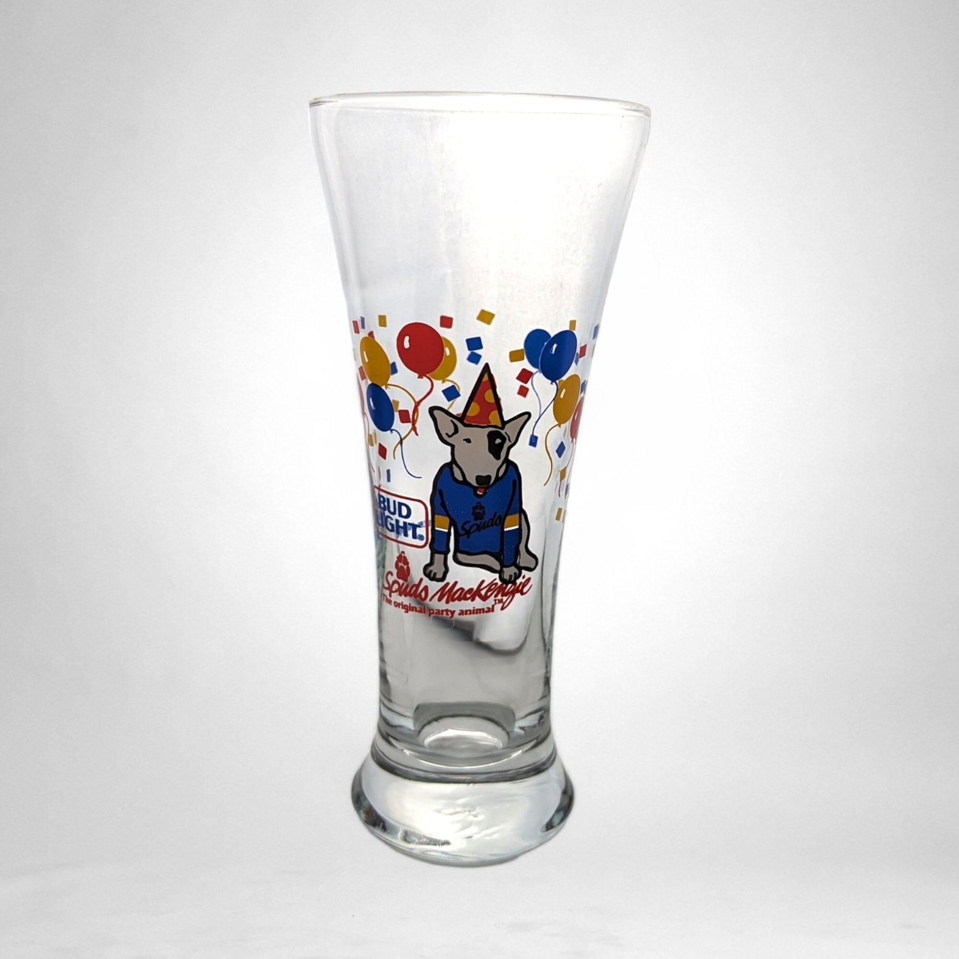 Vintage 1987 Bud Light Spuds MacKenzie Beer Glass - Nostalgic Collectible for Brew Enthusiasts!