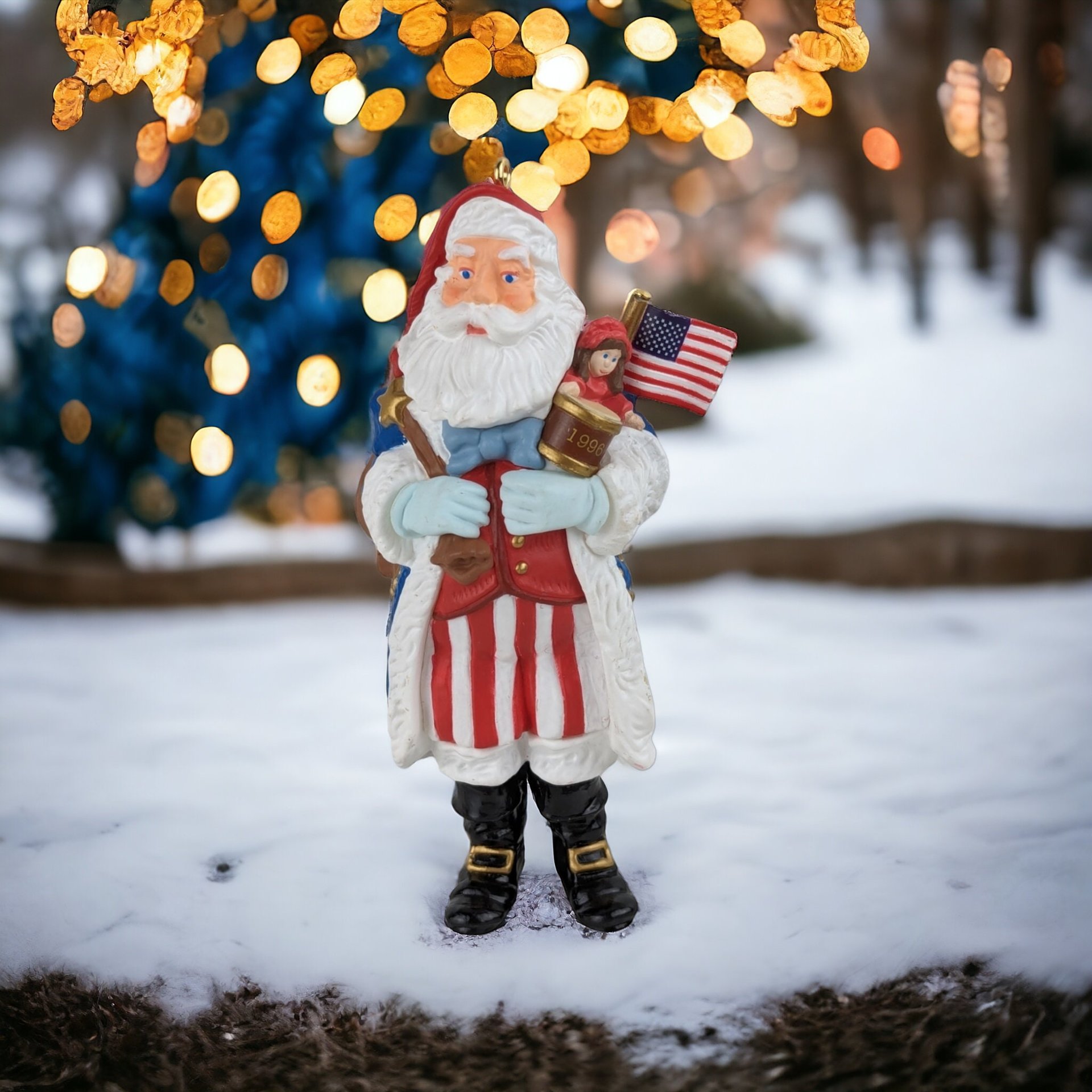 Vintage Patriotic Santa Ornament Lot | 4 Piece Set | Hallmark & Carlton Cards | Christmas Decor | Collectible Ornaments