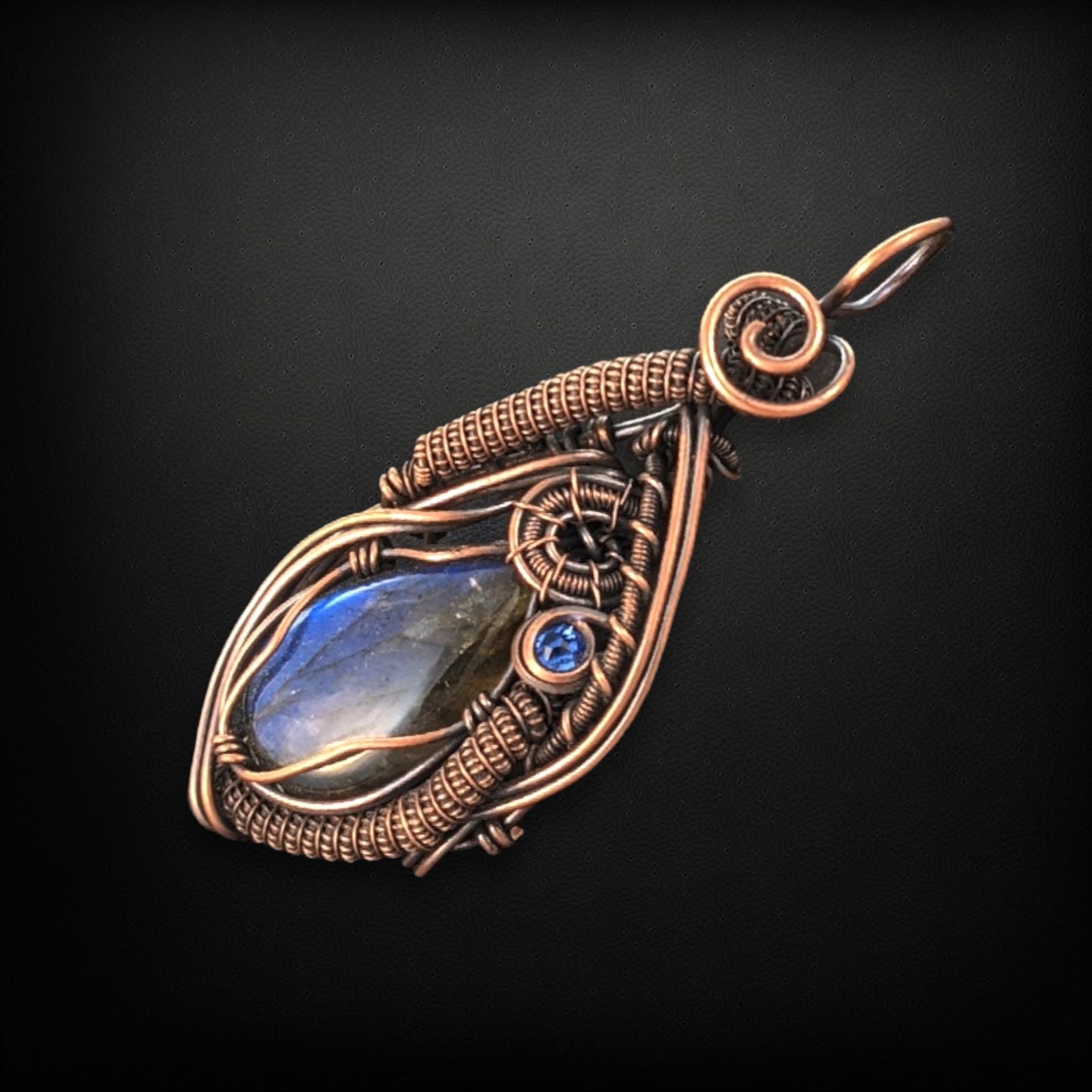 Handmade Copper Wire Wrapped Blue Labradorite Pendant - A Unique and Mesmerizing Wearable Art Piece