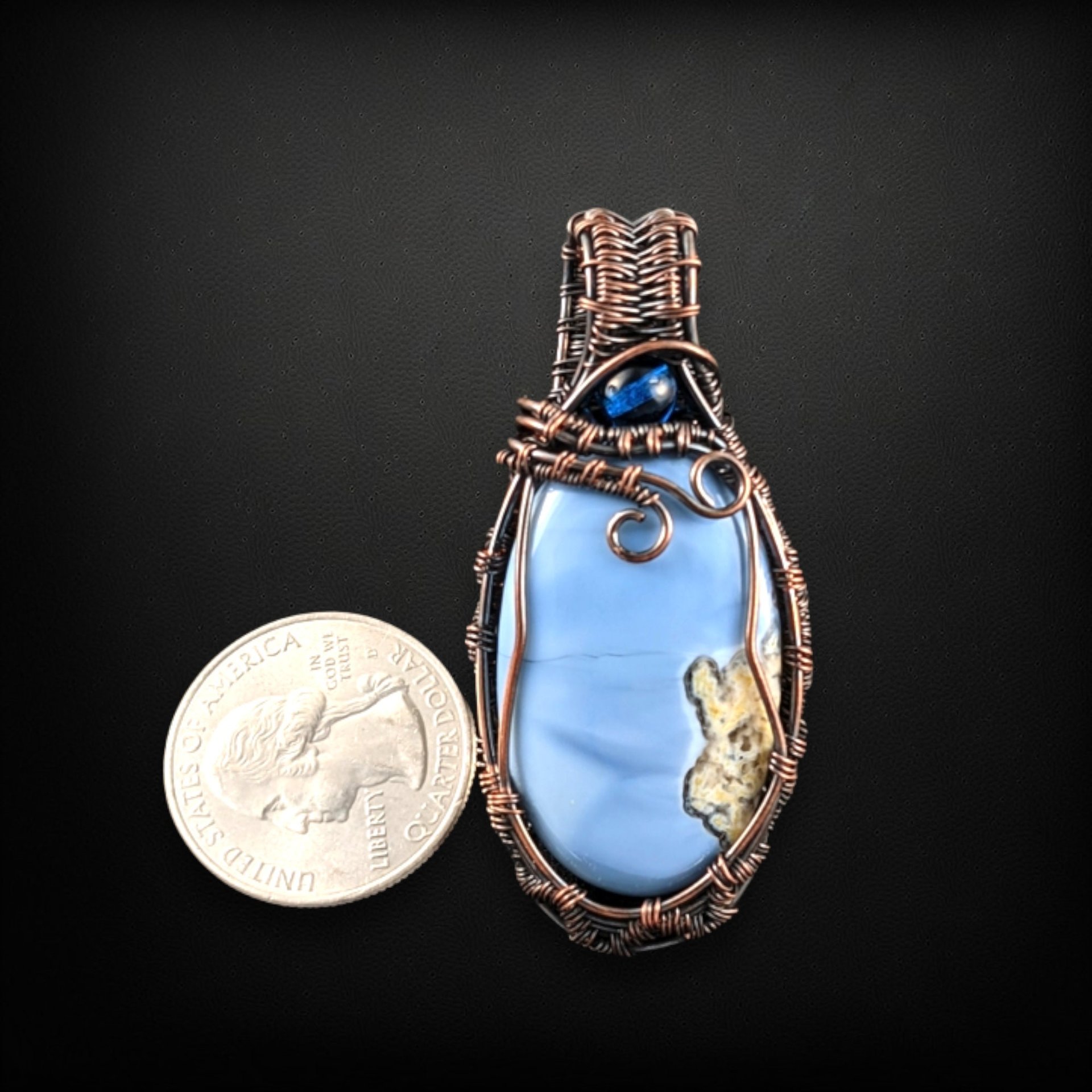 Handmade Copper Wire Wrapped Blue Opal Pendant | Oxidized Copper Jewelry | Blue Opal Cabochon | Unique Gift for Women |  Boho Pendant