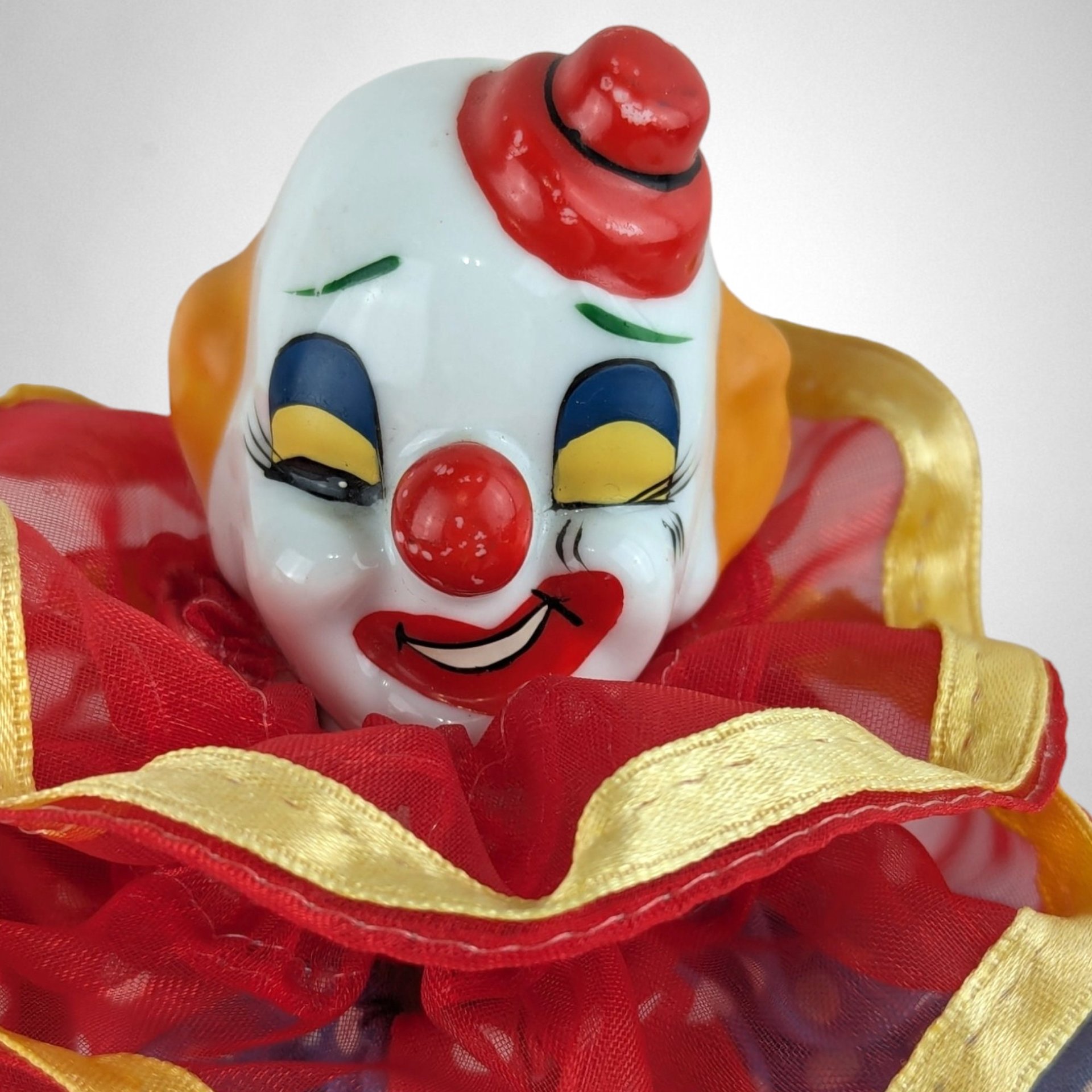 Vintage Winking Ceramic Circus Clown Doll | 6" Tall | Whimsical Collectible Figurine