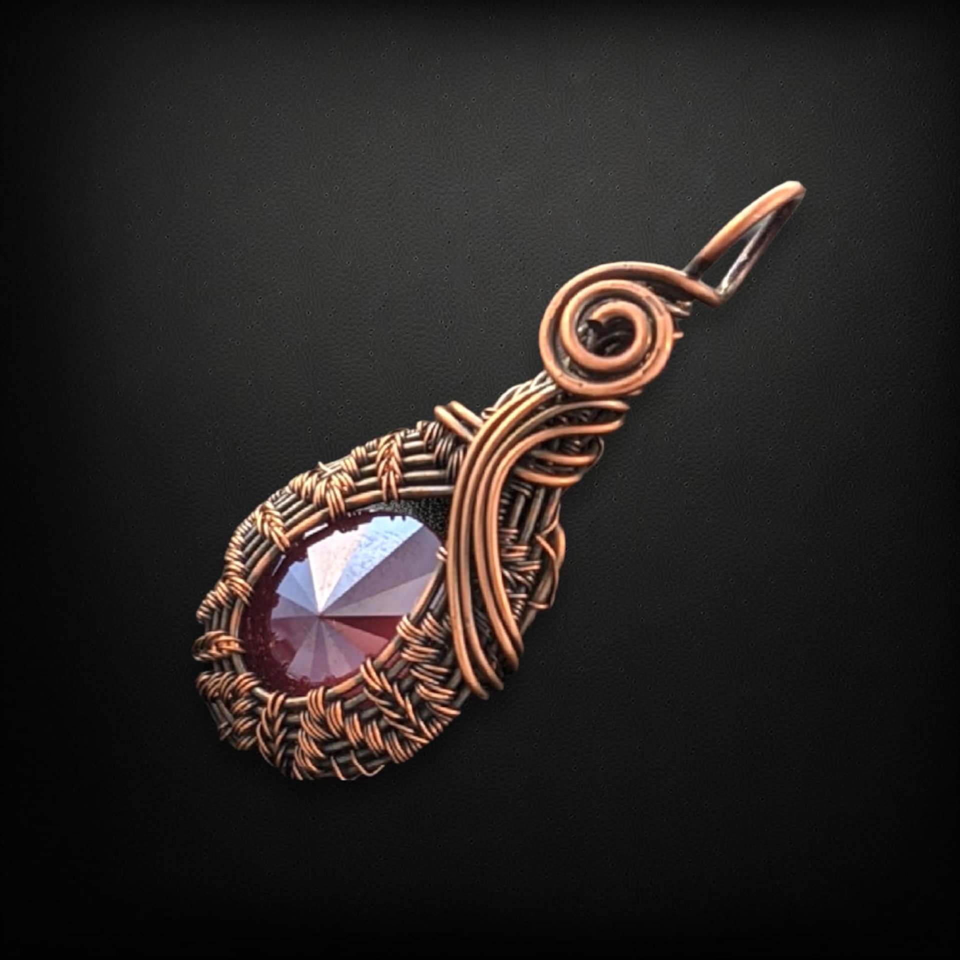 Handmade Copper Wire Wrapped Rhinestone Pendant | Sparkling Wine Red | Unique Gift | Artisan Jewelry