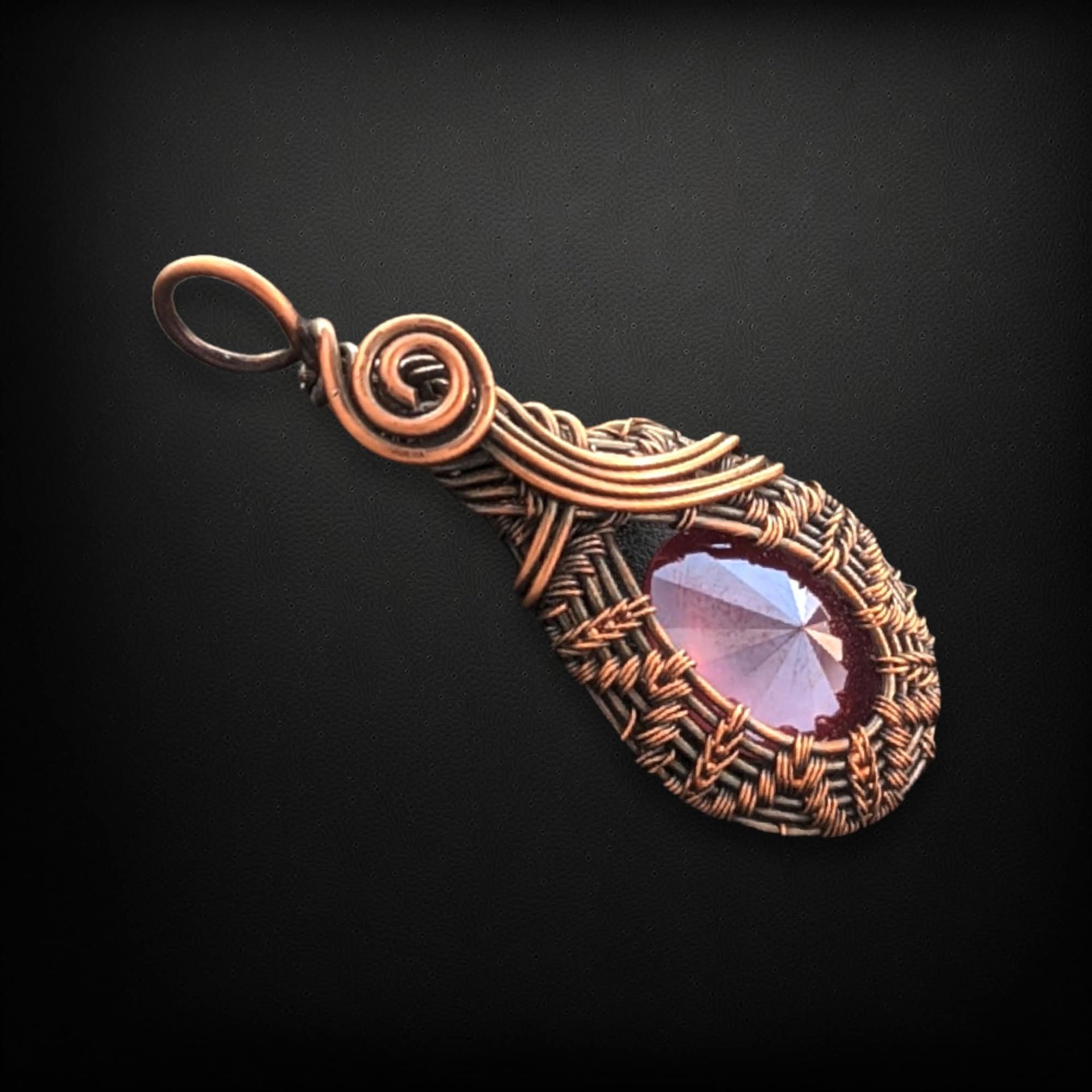 Handmade Copper Wire Wrapped Rhinestone Pendant | Sparkling Wine Red | Unique Gift | Artisan Jewelry