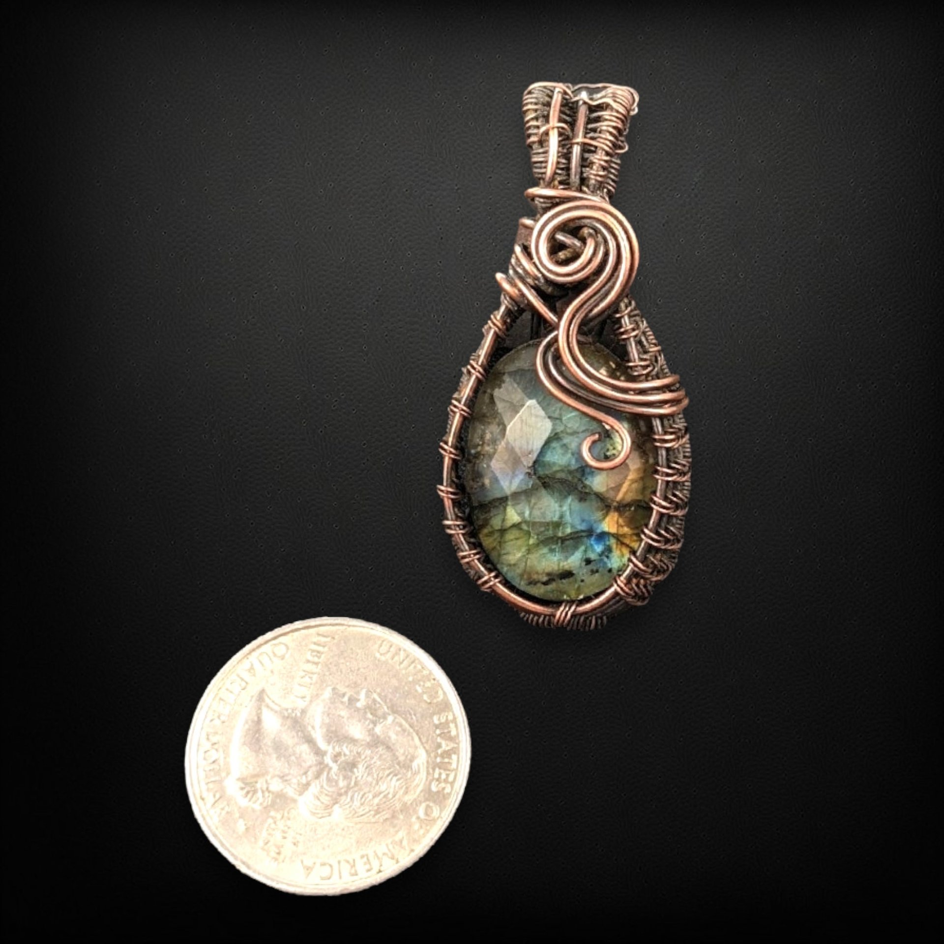 Handmade Copper Wire Wrapped Checkered Labradorite Pendant | Unique Artisan Jewelry | Boho Gift
