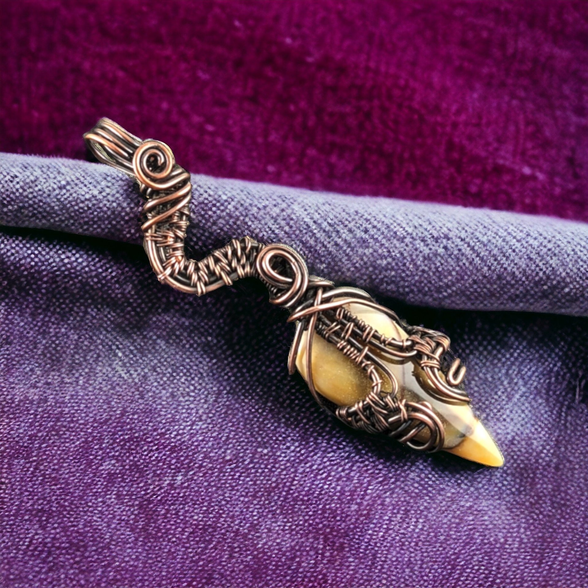 Handmade Copper Wire Wrapped Agate Pendant - Unique Statement Jewelry, Antiqued Copper, Gemstone Gift for Women
