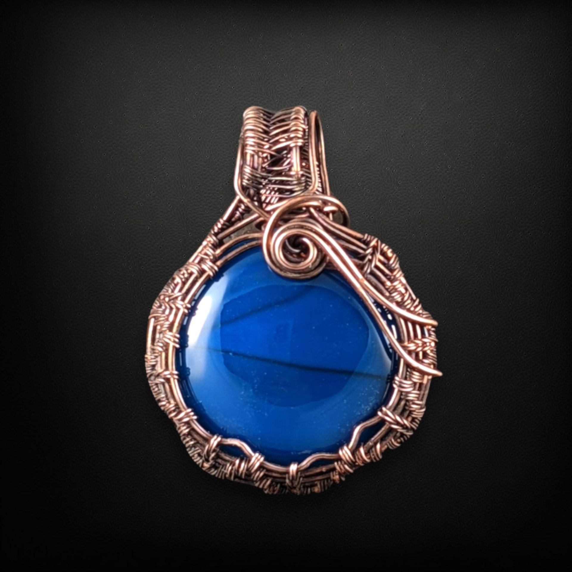 Handcrafted Copper Wire Wrapped Blue Agate Pendant | Unique Boho Jewelry | Calming Stone