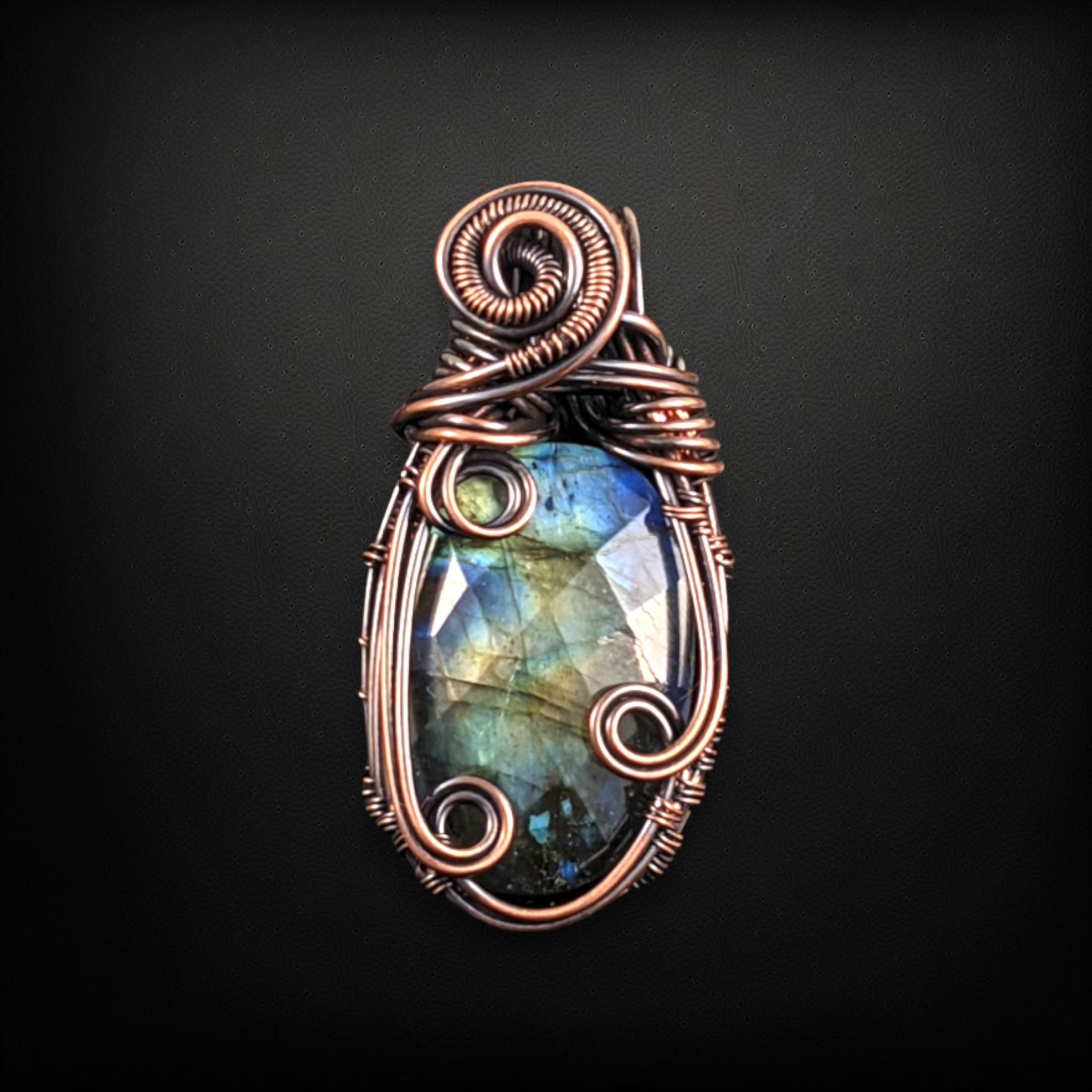 Handmade Copper Wire Wrapped Labradorite Pendant | Checker Cut Gemstone |  Boho Jewelry | Unique Gift for Women |  Antiqued Copper