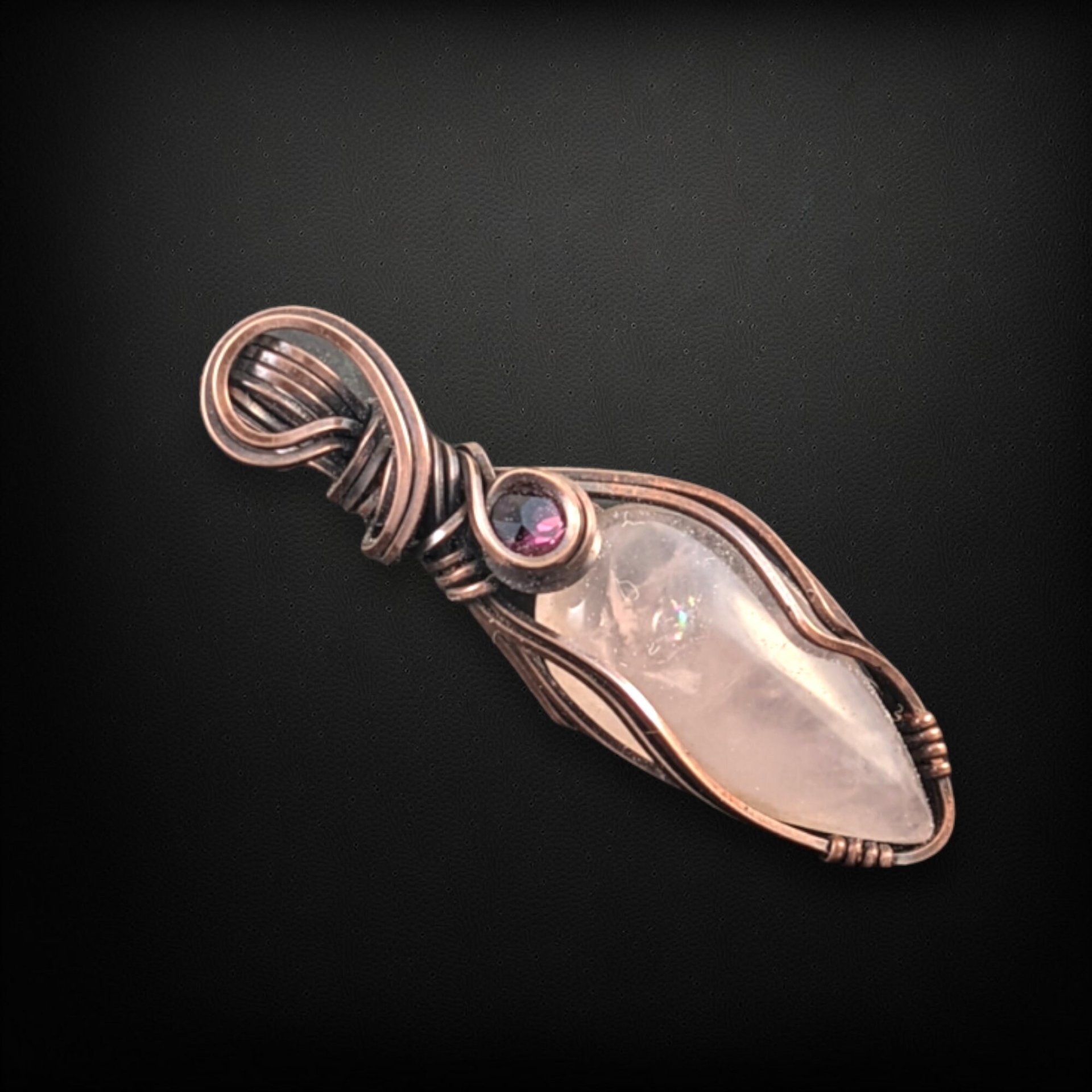 Handmade Copper Wire Wrapped Rose Quartz & Amethyst Pendant, Unique Crystal Jewelry, Love and Healing Gift
