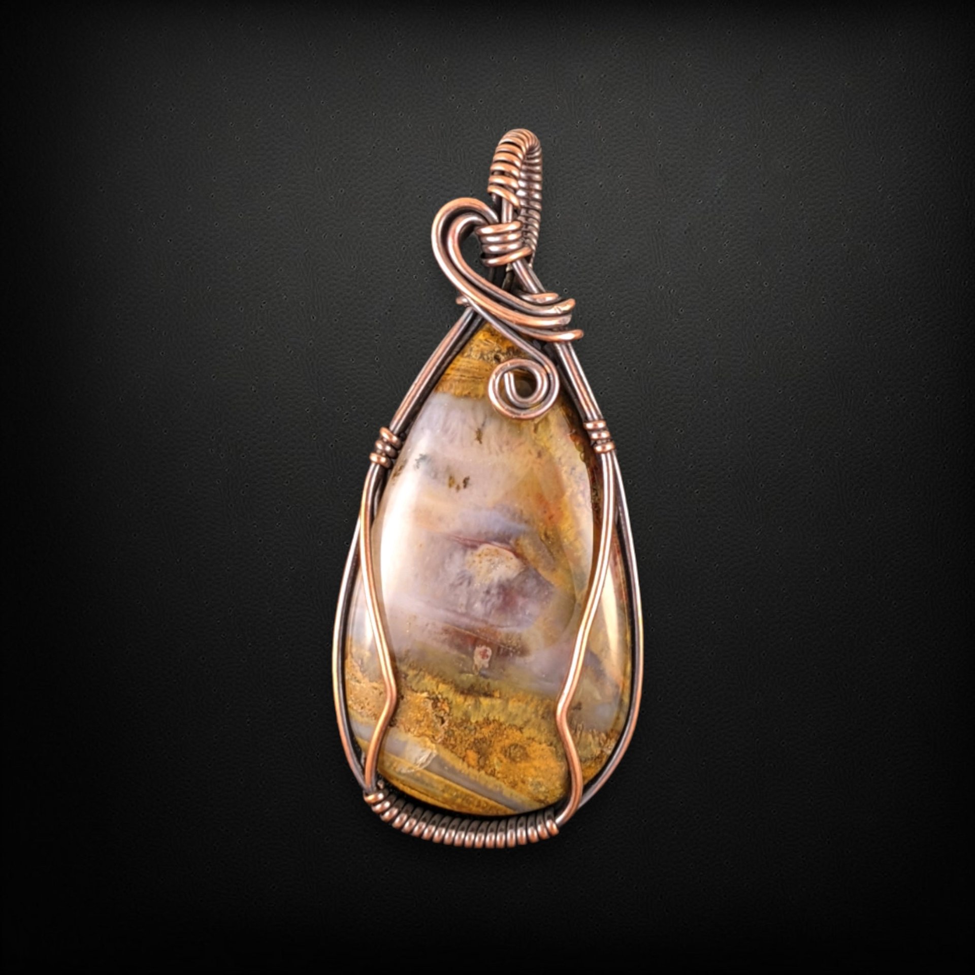 Handmade Copper Wire Wrapped Tan Agate Pendant | Unique Bohemian Jewelry | Antiqued Copper | Gift for Crystal Lovers