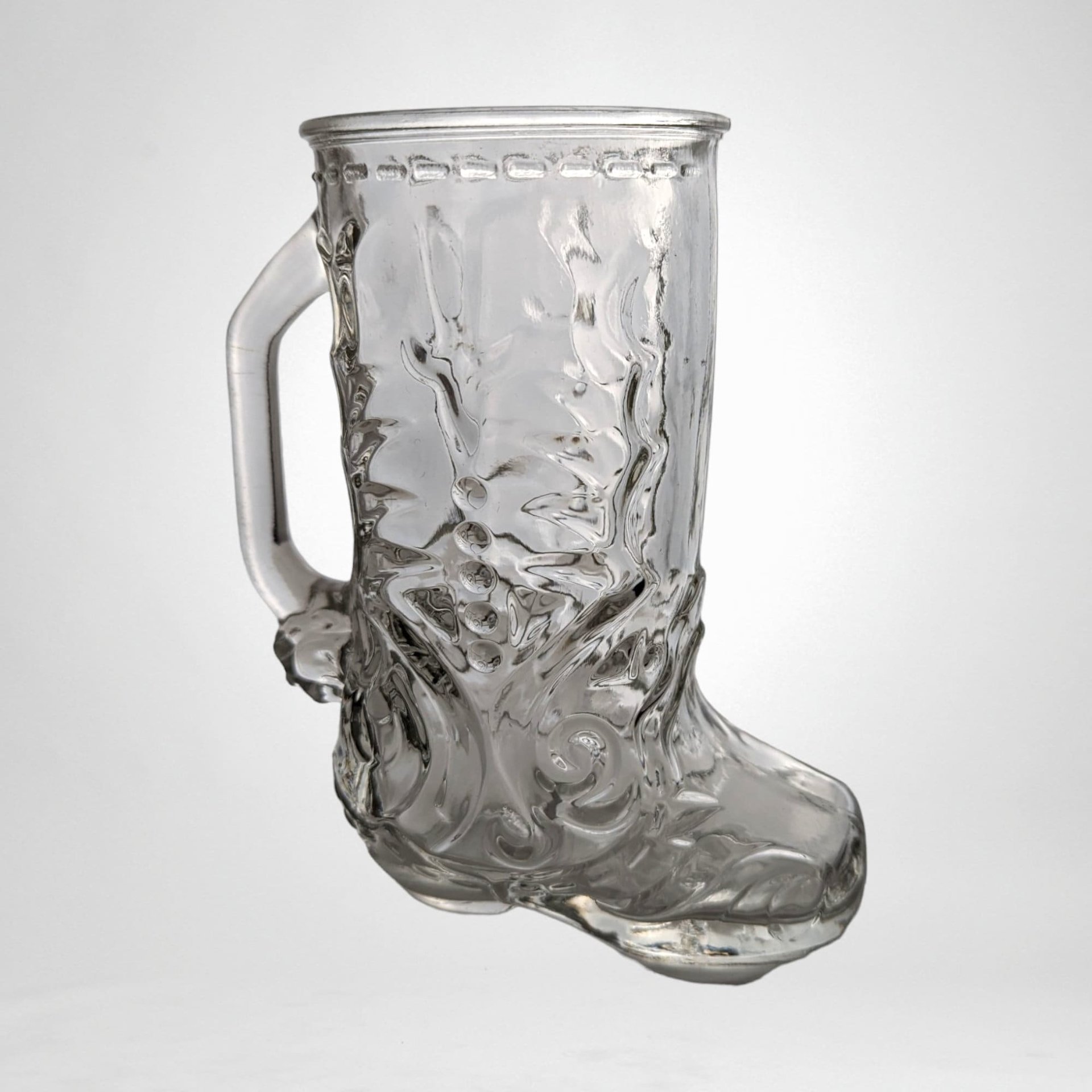Vintage Clear Glass Cowboy Boot Stein | Western Decor | Unique Drinking Glass | Barware