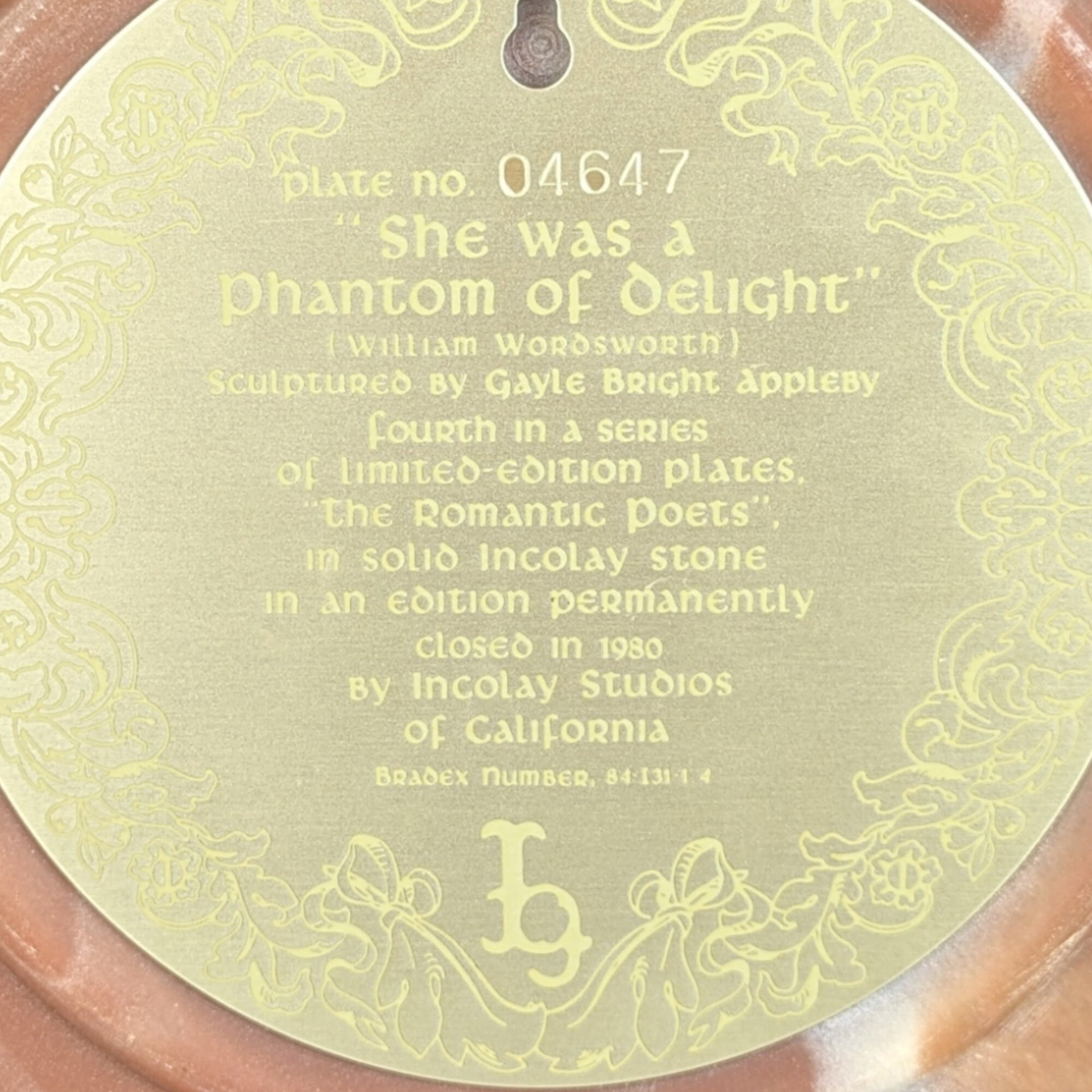 Incolay "She Was a Phantom of Delight" Stone Plate (1980) - William Wordsworth Poetry #04647
