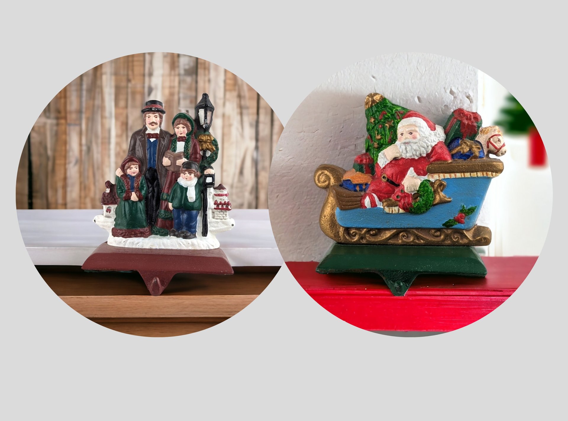 Vintage Cast Iron Stocking Holder | Christmas Stocking Hanger | Your Choice | Fireplace Decor