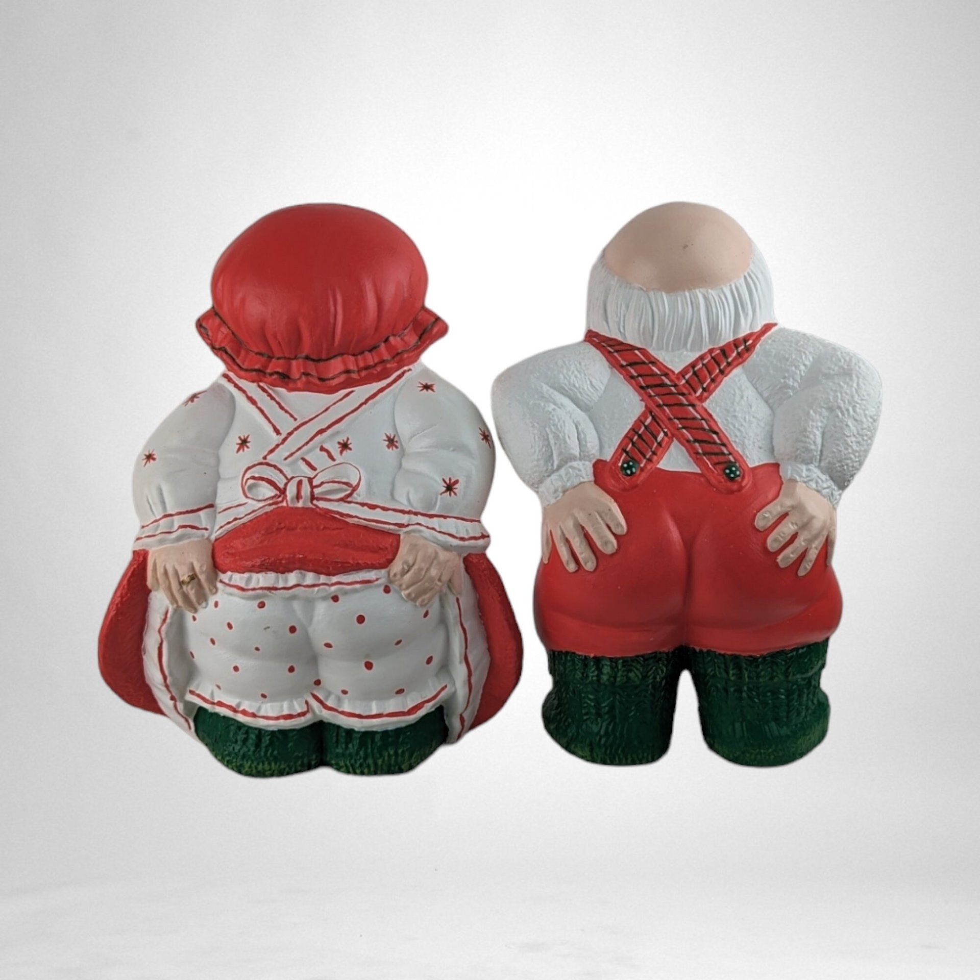 Vintage Hand Painted Mr. and Mrs. Claus Mooning Figures | Quirky Christmas Decor | Ceramic Santa and Mrs Claus Figurines | 7.5" Tall