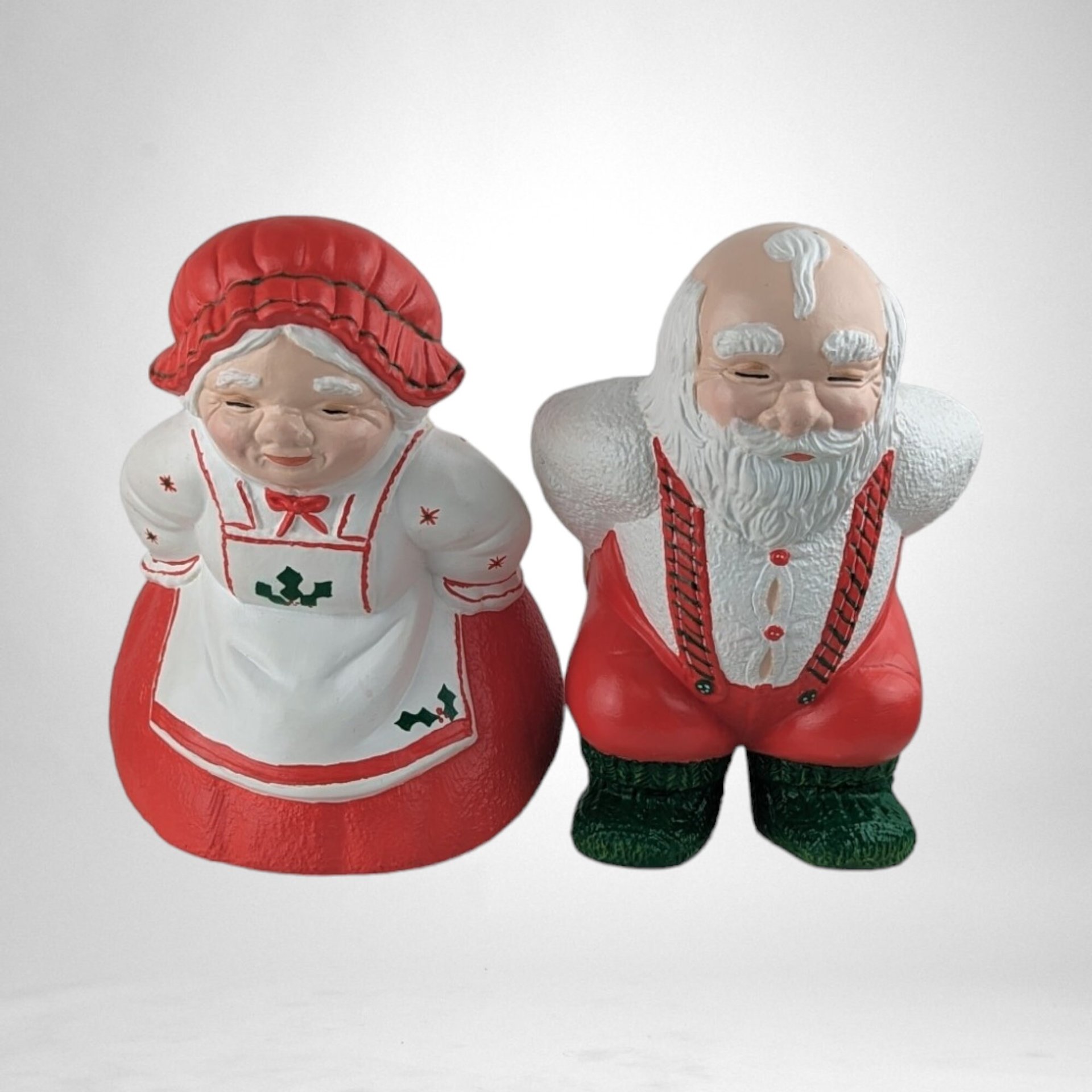 Vintage Hand Painted Mr. and Mrs. Claus Mooning Figures | Quirky Christmas Decor | Ceramic Santa and Mrs Claus Figurines | 7.5" Tall