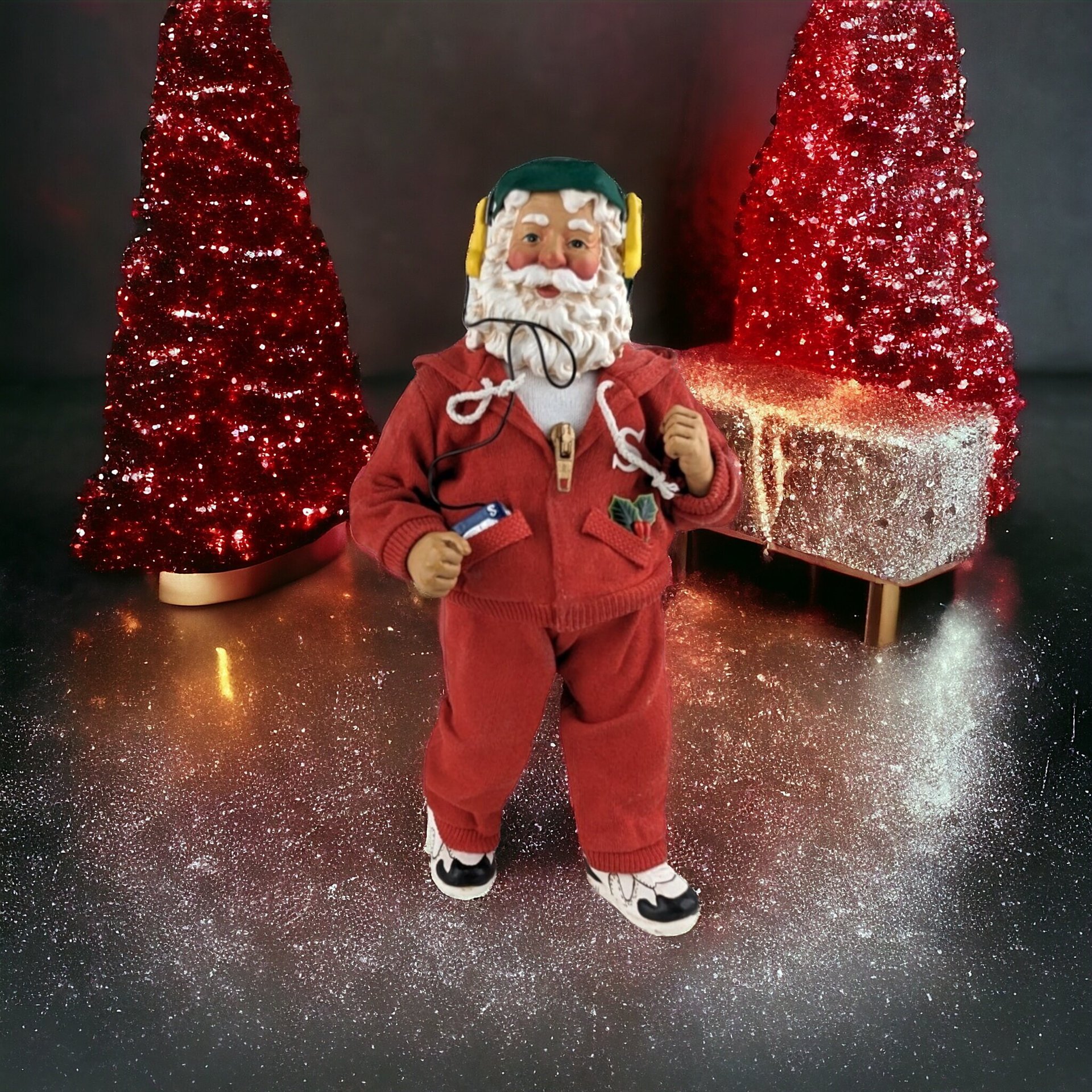 Vintage 1999 Clothtique Possible Dreams "Fitness, Getting in Shape" Santa Figure, 10" Santa in Red Tracksuit, Christmas Decor