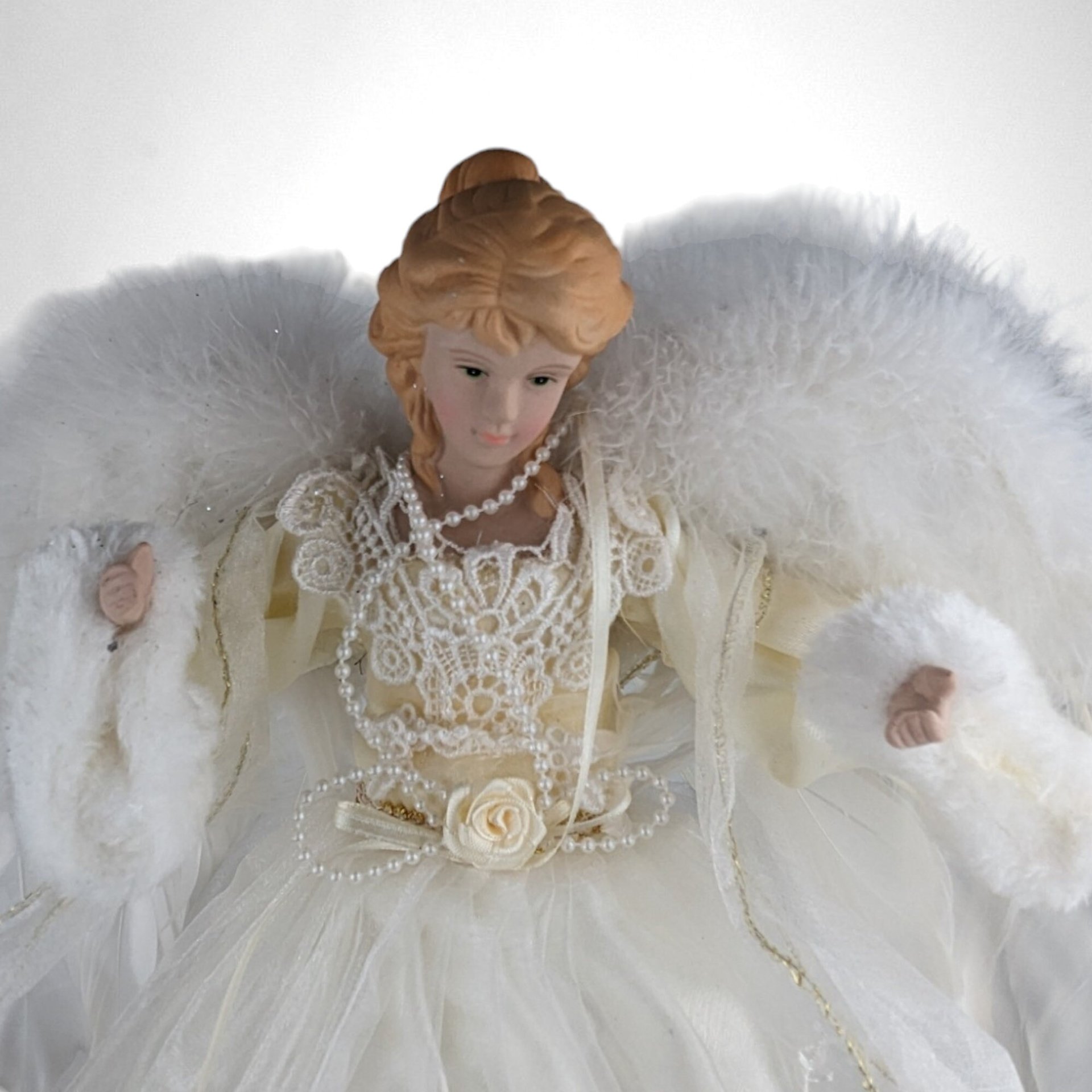 Vintage 17-Inch White Angel Tree Topper | Classic Christmas Decor | Collectible Holiday Accent | Elegant Holiday Decoration