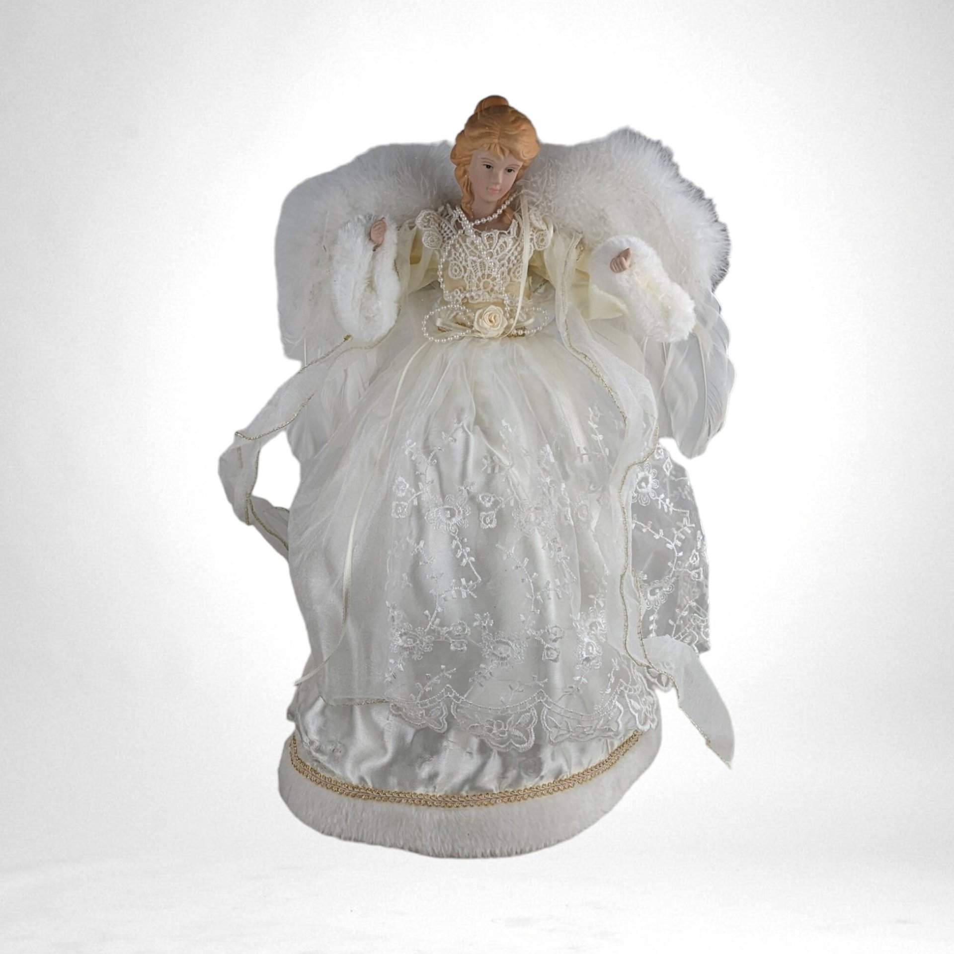 Vintage 17-Inch White Angel Tree Topper | Classic Christmas Decor | Collectible Holiday Accent | Elegant Holiday Decoration