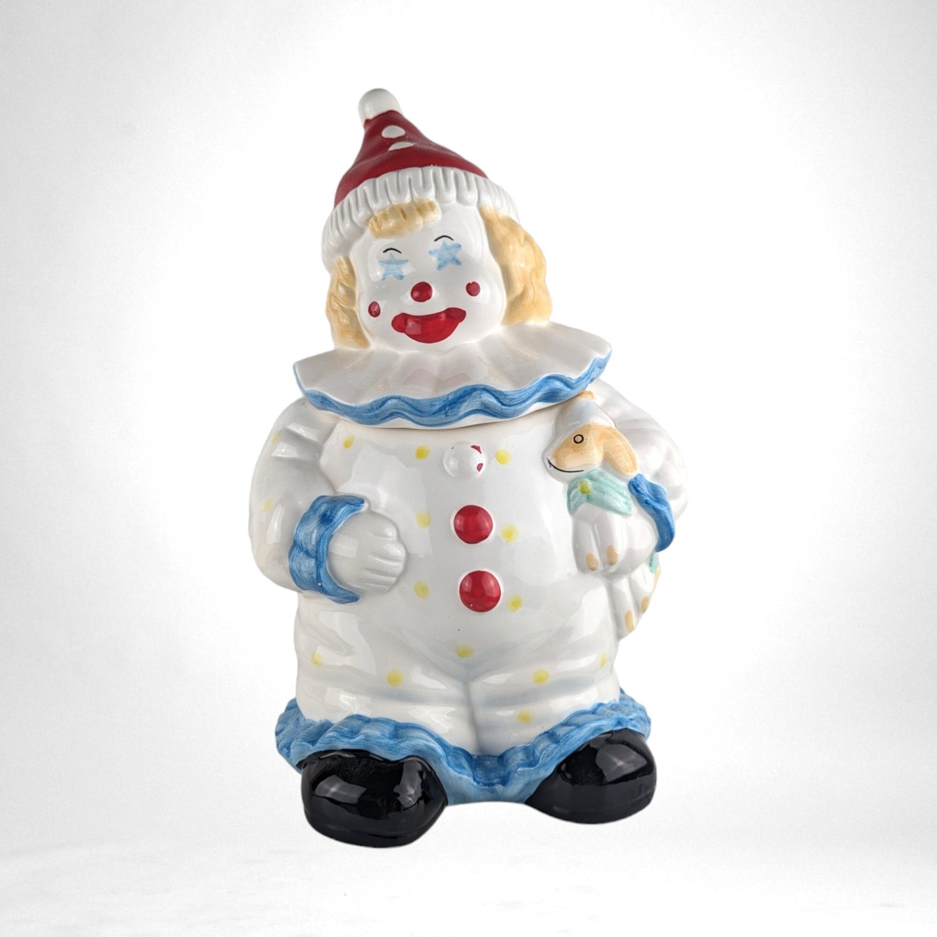 Vintage Ceramic Starry Eyed Clown Cookie Jar | Collectible Kitchen Decor | Fun Cookie Storage | Unique Gift for Collectors