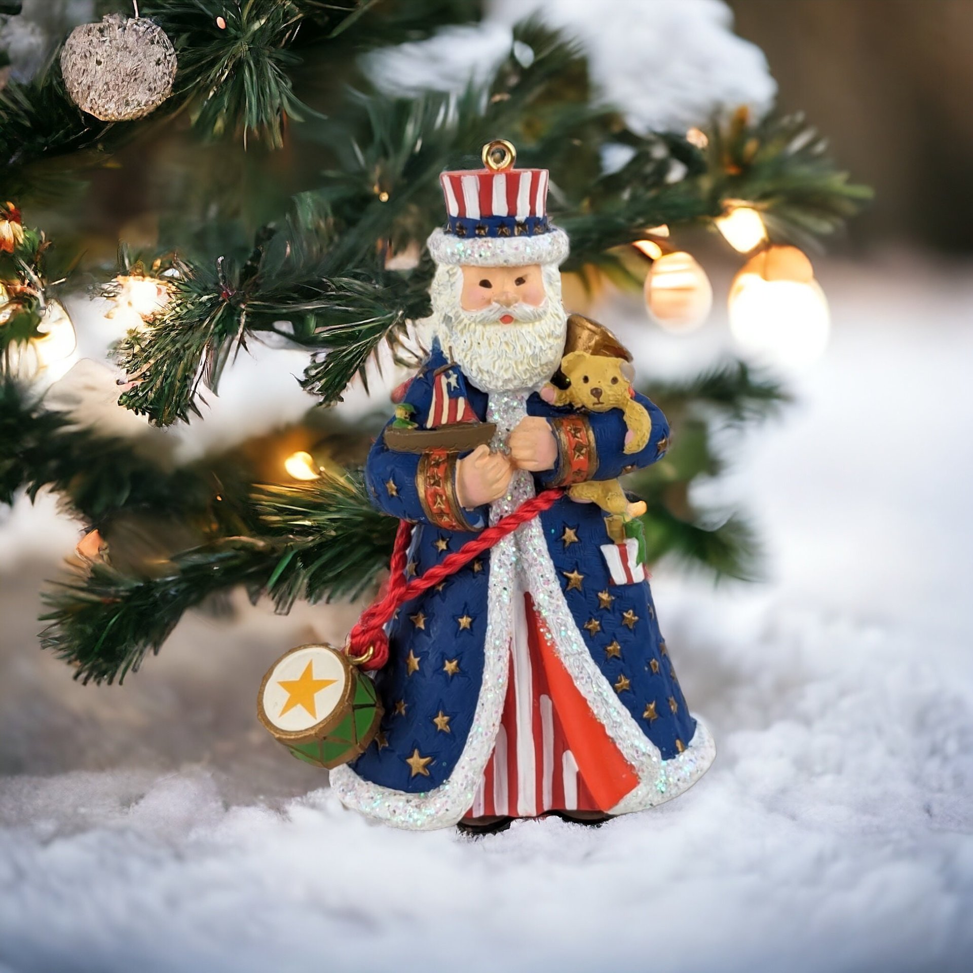 Vintage Patriotic Santa Ornament Lot | 4 Piece Set | Hallmark & Carlton Cards | Christmas Decor | Collectible Ornaments