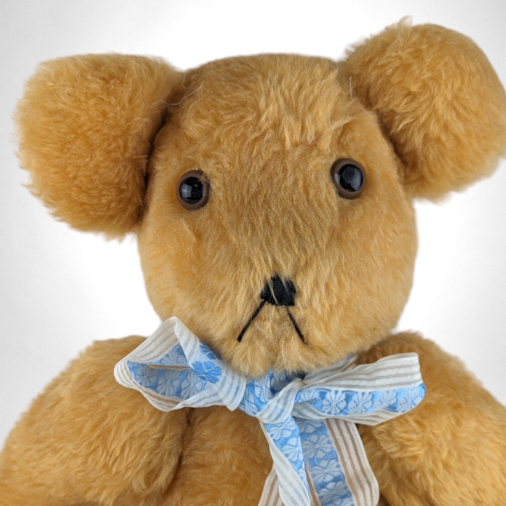 Vintage Tan 16" Teddy Bear with Blue Bow