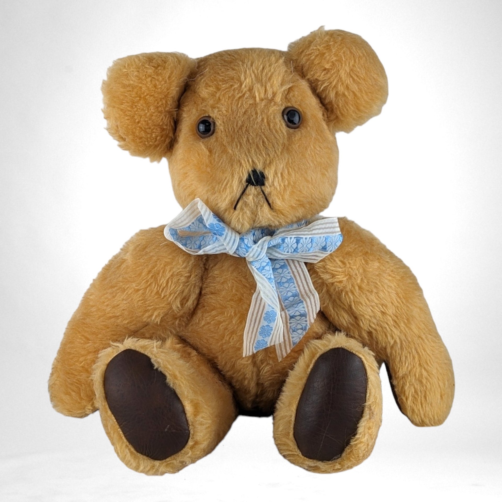 Vintage Tan 16" Teddy Bear with Blue Bow