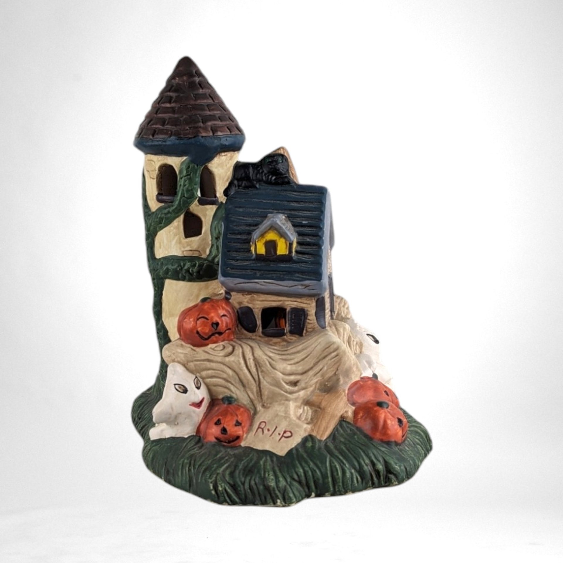 1991 Haunted House Ceramic Light | Vintage Halloween Decor | 7.5" | Pacific Rim | 3 Lights
