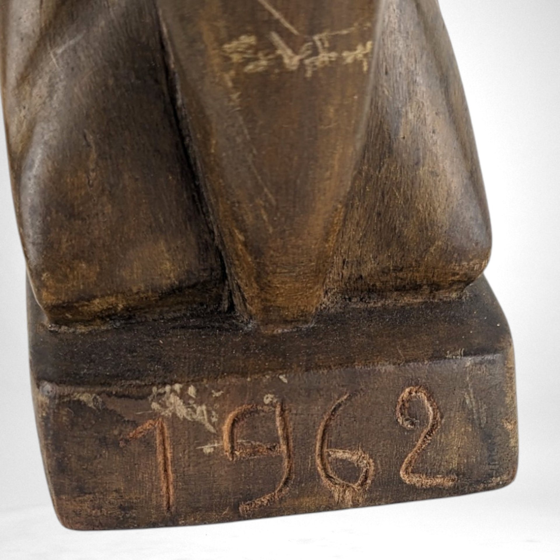 1962 Hand Carved Wooden "Thinking Man" Sculpture | Mid Century Modern Art | Abstract Wood Sculpture | 9.5" Tall |  Unique Gift