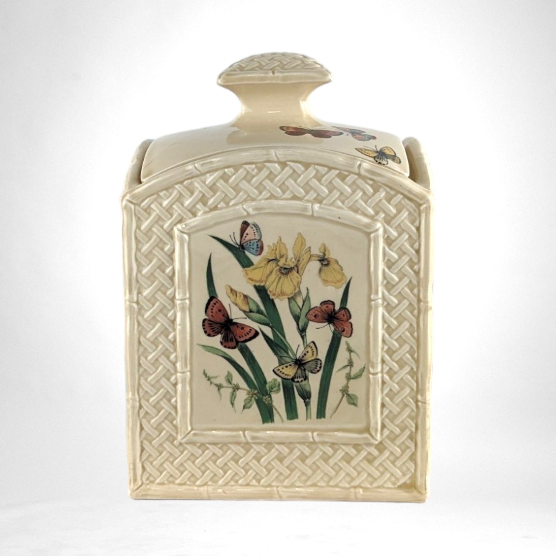 Vintage 1978 Enesco Butterfly Garden Trellis Cookie Jar | Ceramic Cookie Jar |  Floral and Butterfly Design | Cottagecore Kitchen Decor
