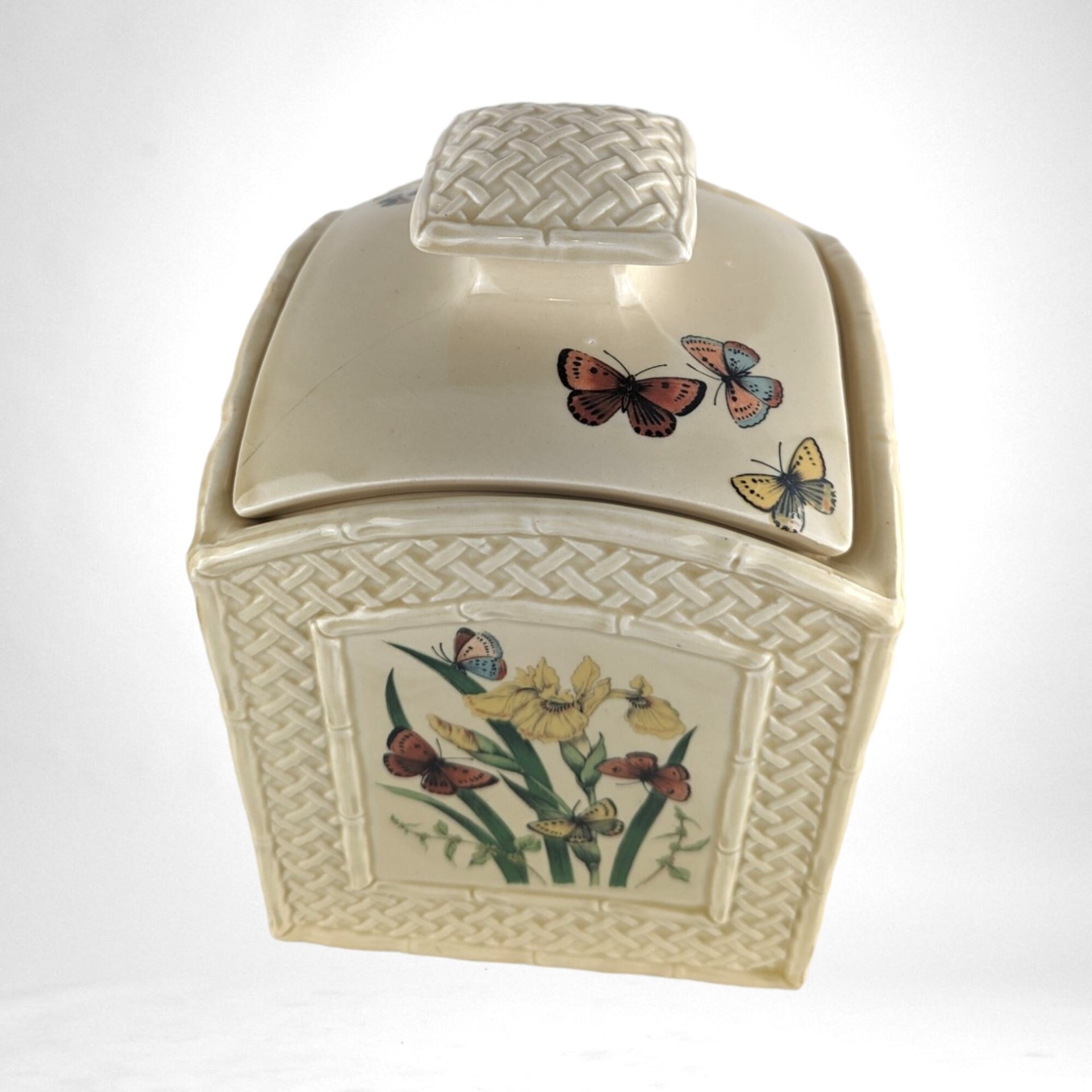 Vintage 1978 Enesco Butterfly Garden Trellis Cookie Jar | Ceramic Cookie Jar |  Floral and Butterfly Design | Cottagecore Kitchen Decor