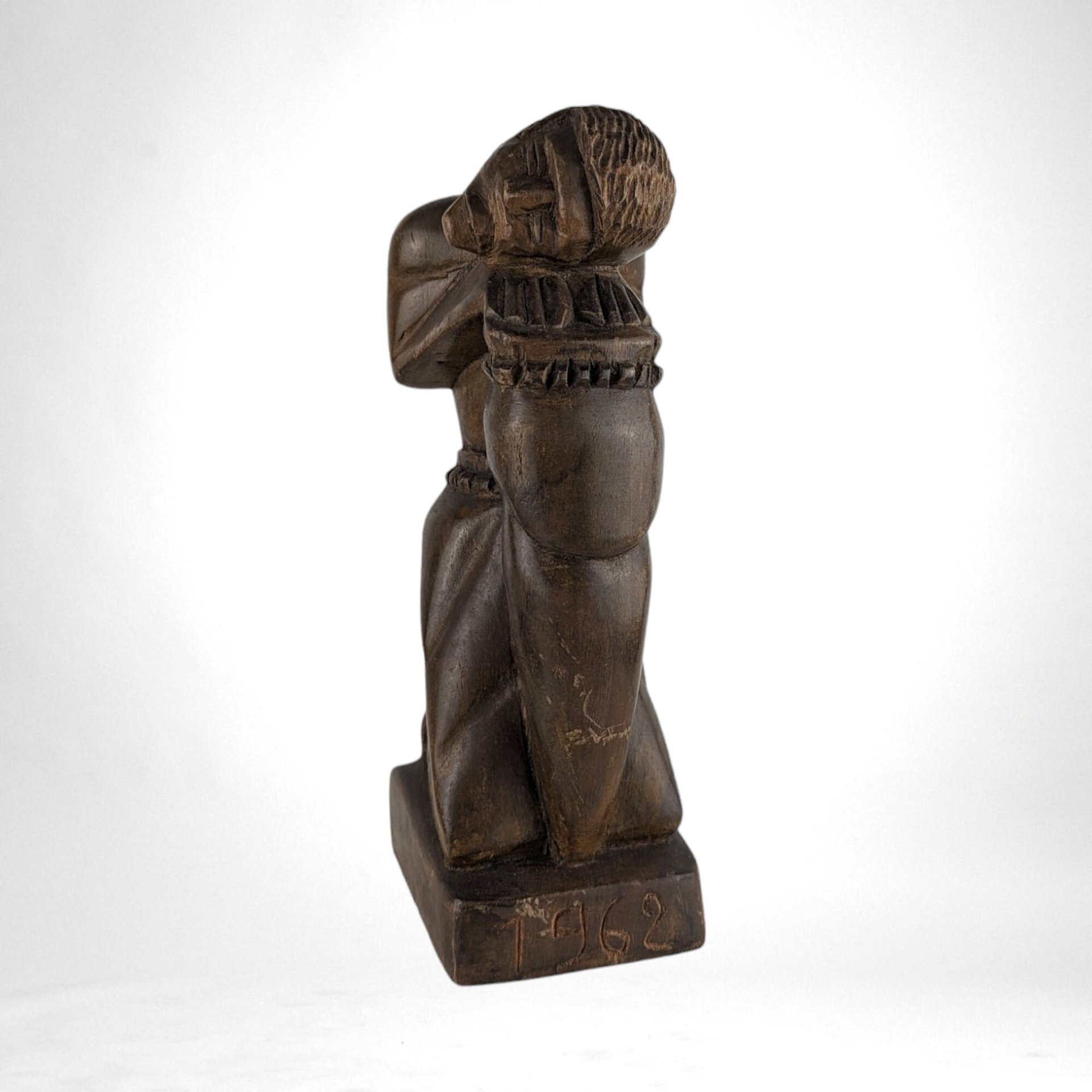 1962 Hand Carved Wooden "Thinking Man" Sculpture | Mid Century Modern Art | Abstract Wood Sculpture | 9.5" Tall |  Unique Gift