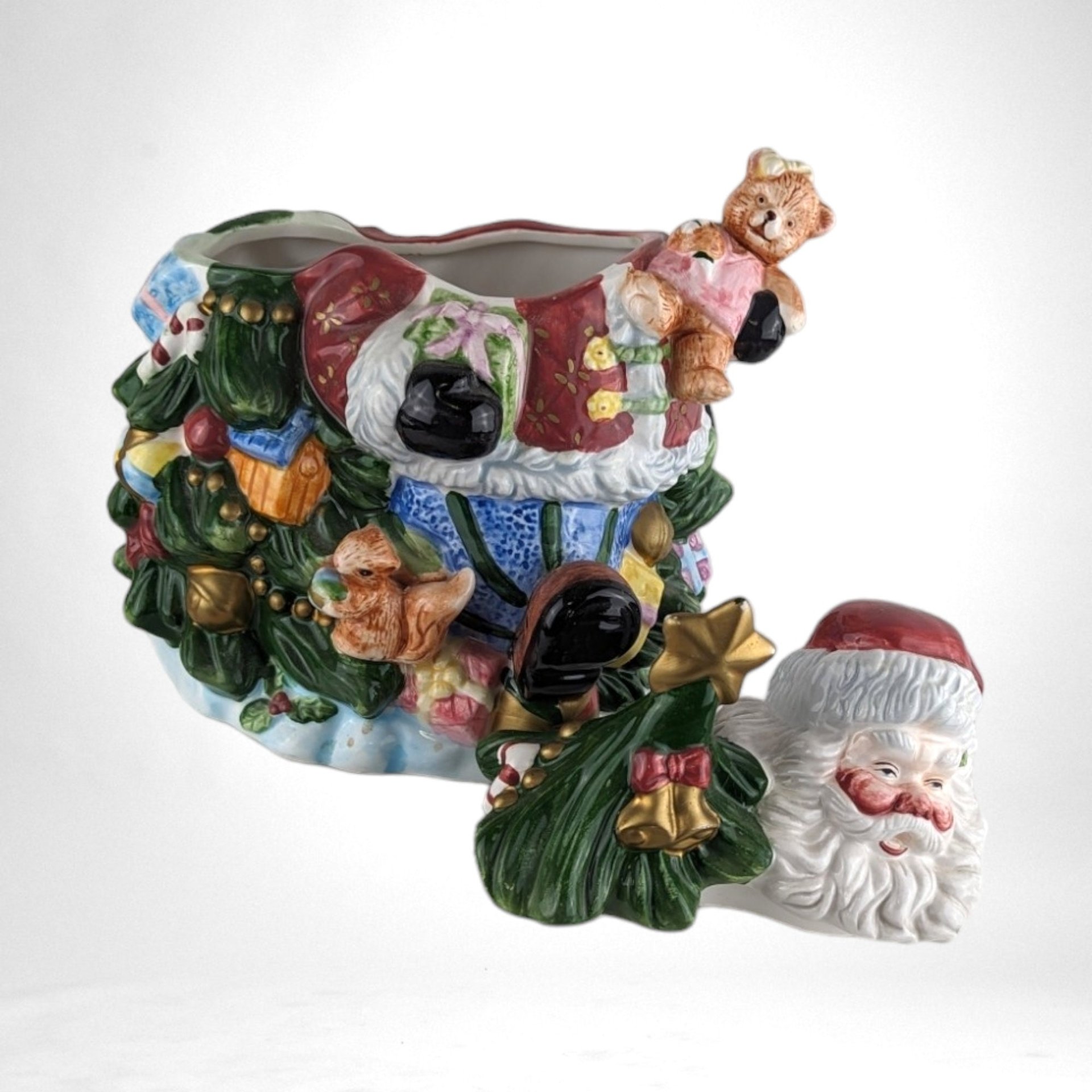 Vintage Santa Claus Cookie Jar | 8" Ceramic Santa with Toys | Christmas Decor | Retro Holiday Kitchenware