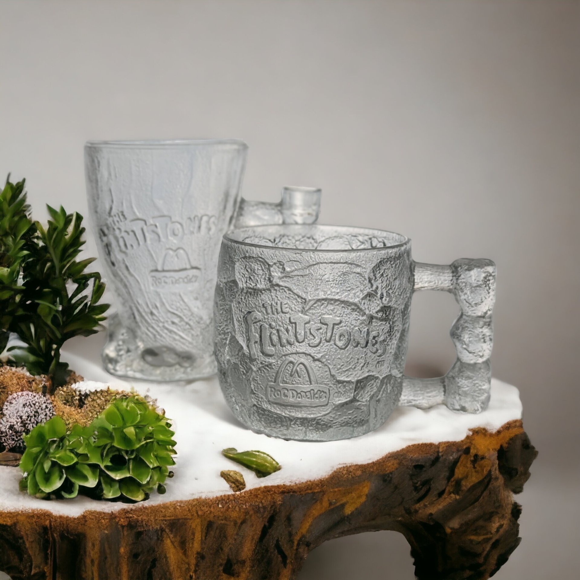 Vintage 1993 McDonald's Flintstones Glass Mugs, Mammoth & Rocky Road, Collectible Flintstones Cups, Retro Cartoon Kitchenware