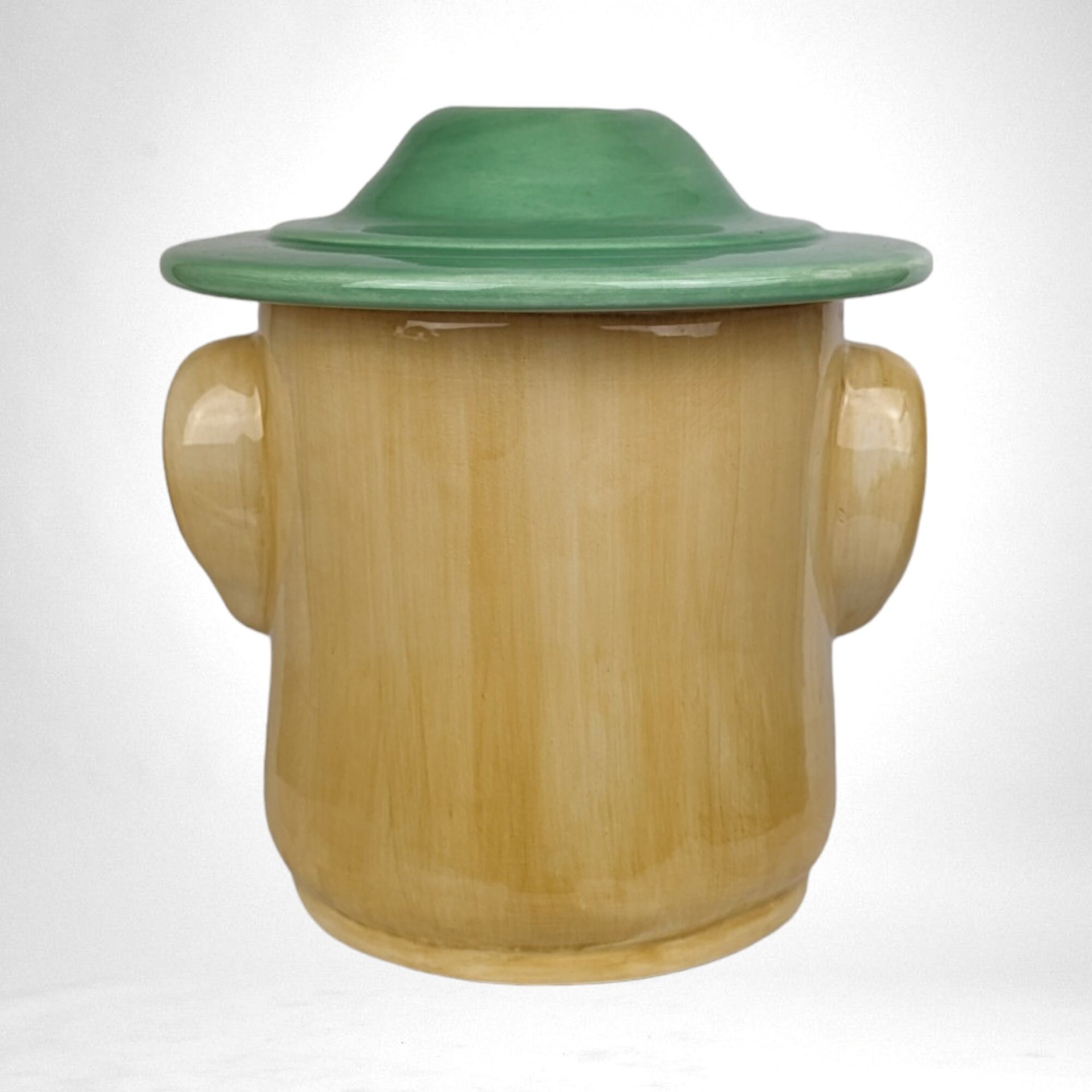 Vintage Block Smiling Oscar Cookie Jar, Ceramic, Collectible, 8" Tall, Excellent Condition, Original Box