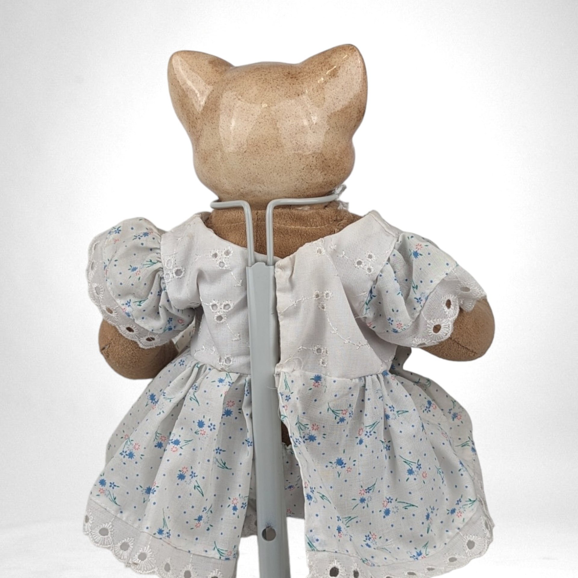 Vintage Cat Doll with Porcelain Head, Soft Body,  Collectible Cat Doll,  Unique Gift,  11 Inch Doll,  Needs Minor Repair