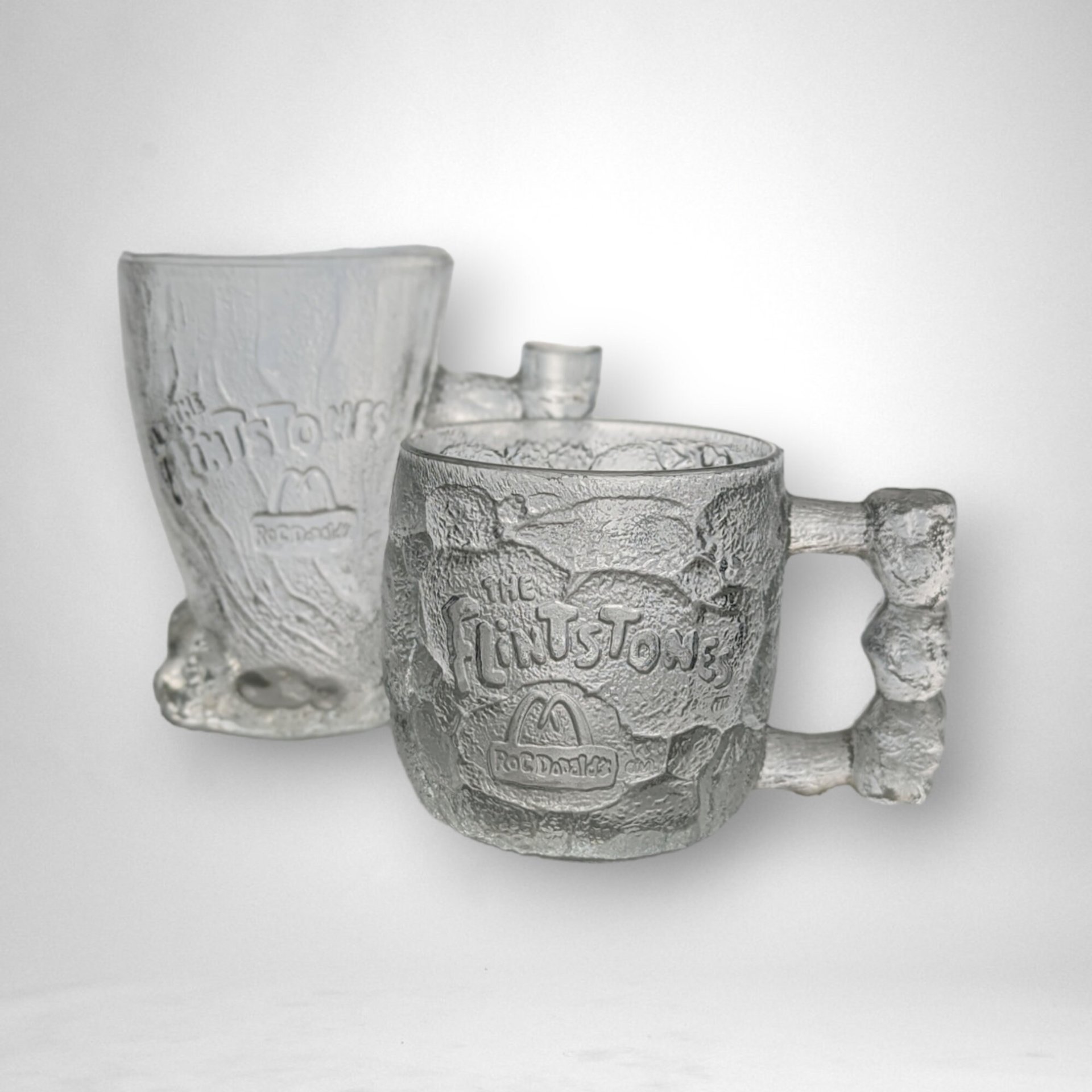 Vintage 1993 McDonald's Flintstones Glass Mugs, Mammoth & Rocky Road, Collectible Flintstones Cups, Retro Cartoon Kitchenware