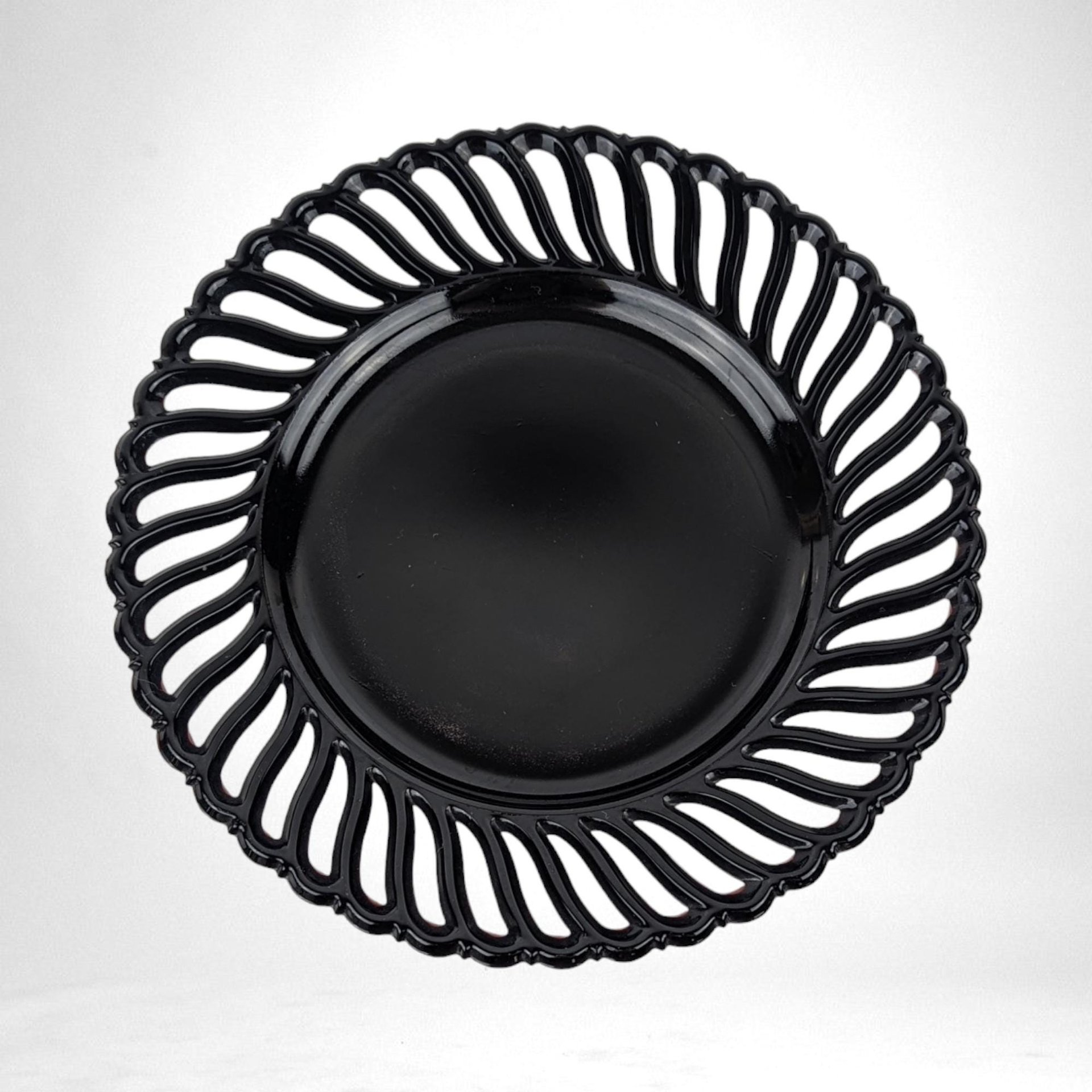 Vintage Reticulated Black Amethyst Glass Plate,  Serving Plate,  Elegant Glassware,  Unique Home Decor