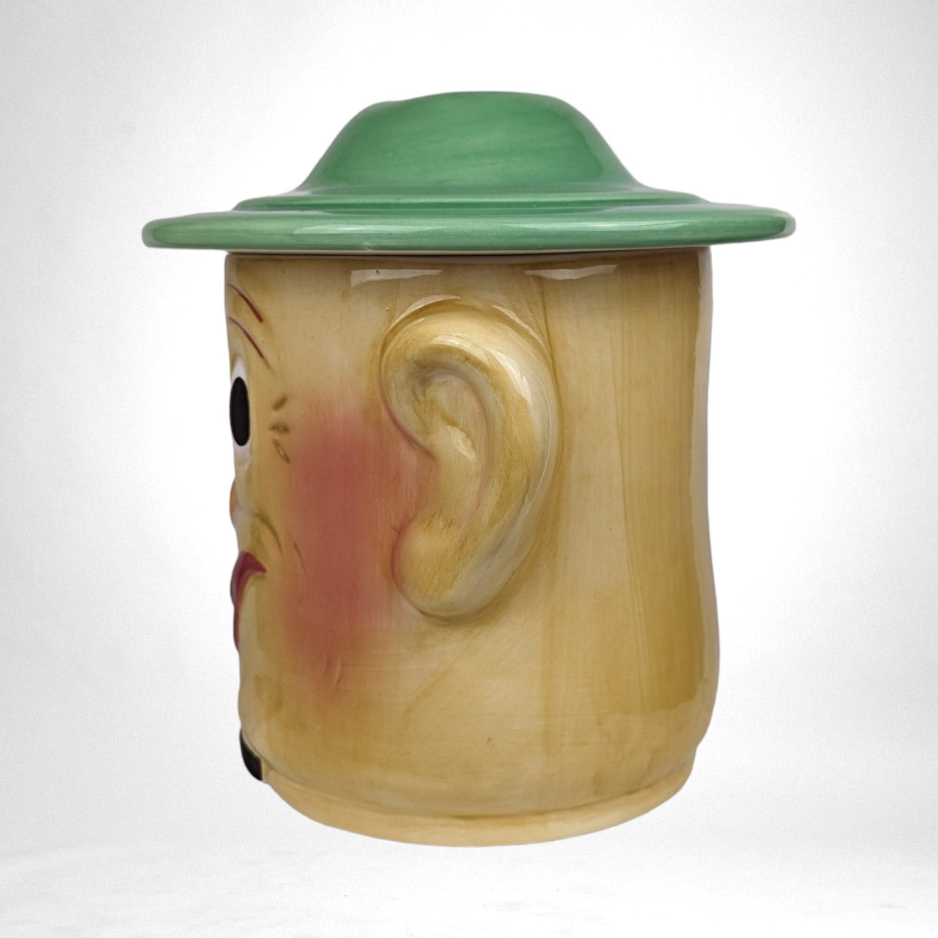 Vintage Block Smiling Oscar Cookie Jar, Ceramic, Collectible, 8" Tall, Excellent Condition, Original Box