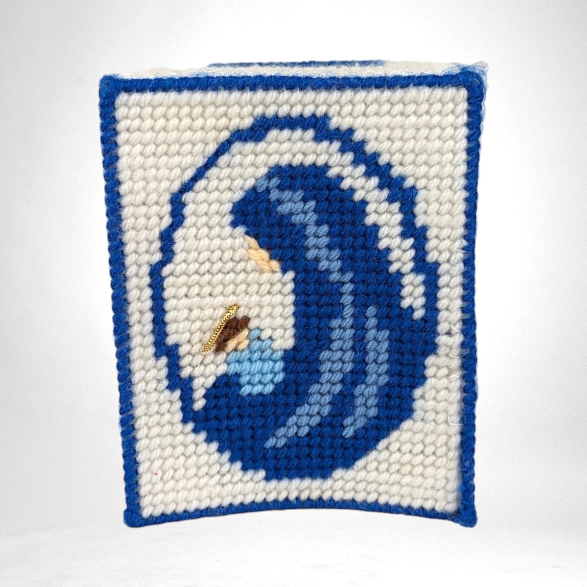 Vintage Handmade Tissue Box Cover | Virgin Mary | Needlepoint | Religious Decor |  Fits Cube Box