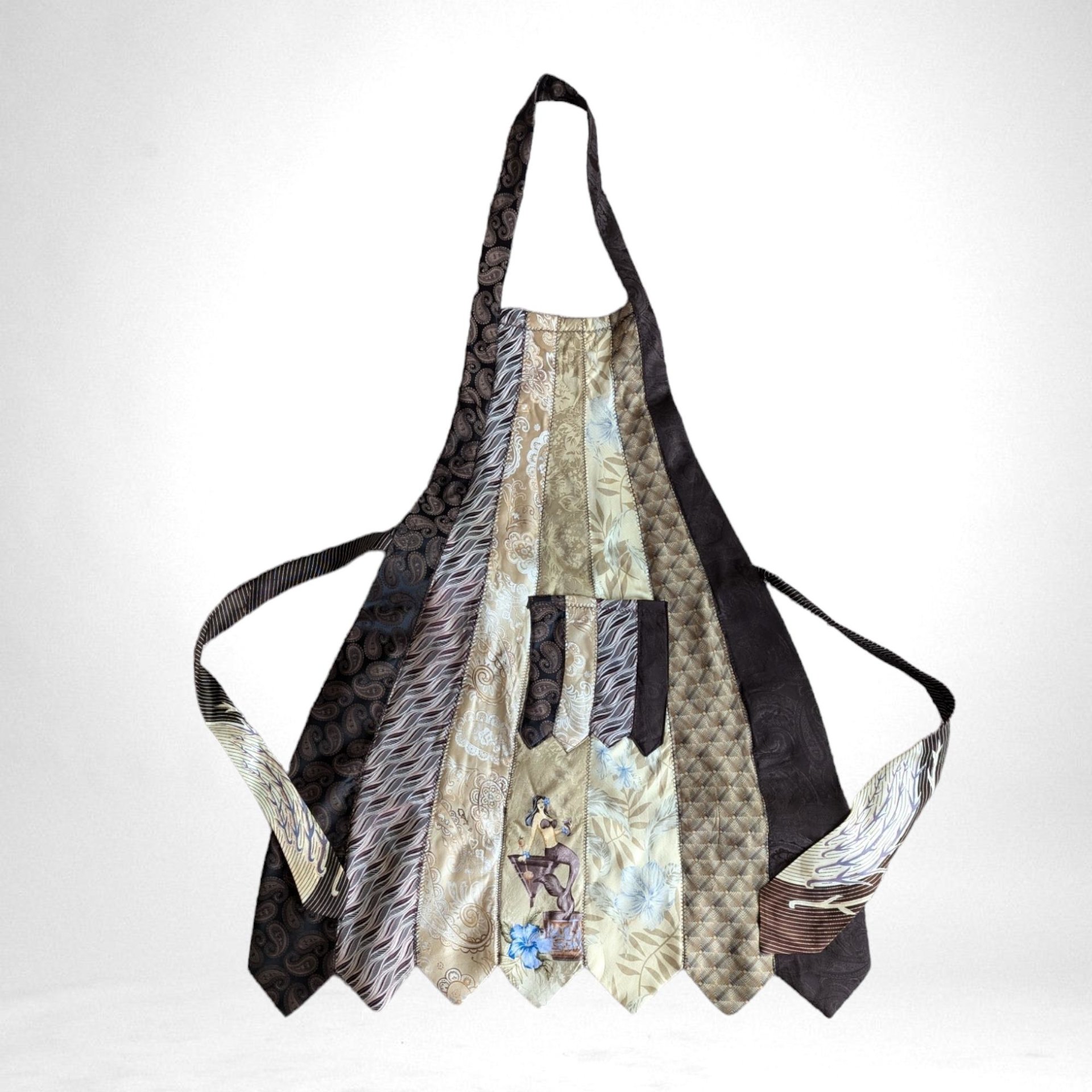 Upcycled Necktie Apron | Handmade from Vintage Ties | Unique Kitchen Apron | Eco-Friendly Gift | Retro Apron