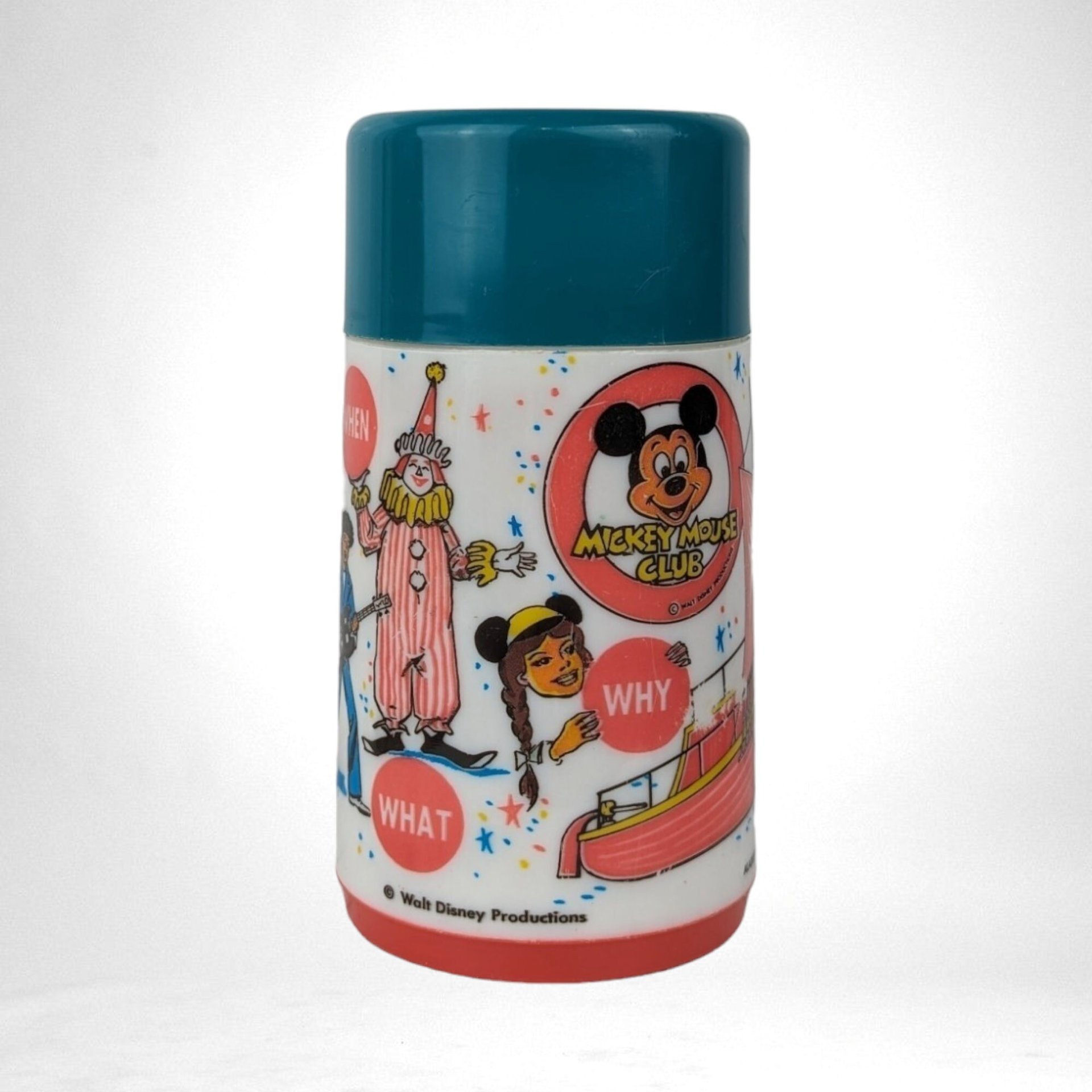 Vintage Aladdin Mickey Mouse Club Thermos, 6.5" Tall, Collectible Disney Thermos, Retro Kids Thermos