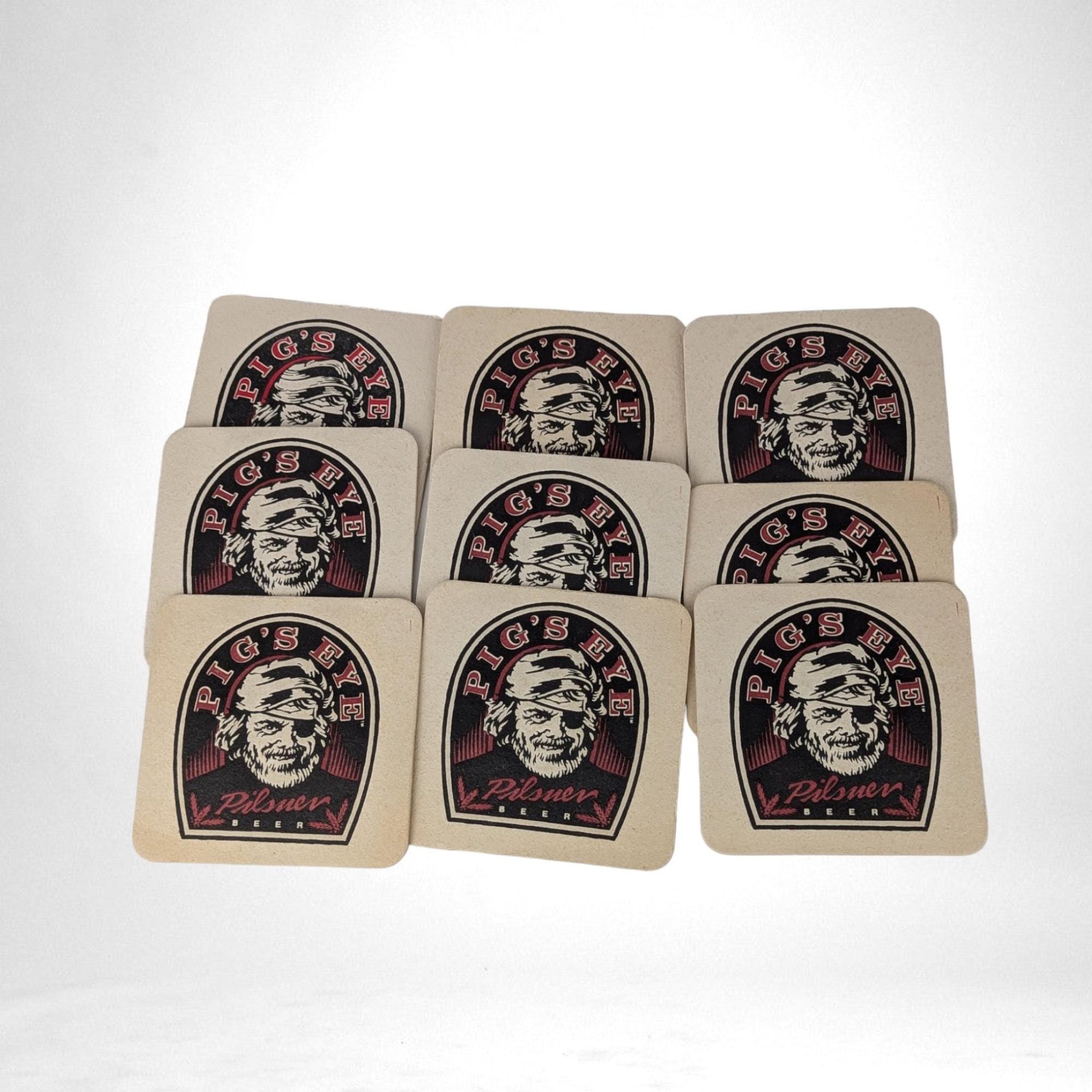 Set of 9 Vintage Pig's Eye Pilsner Beer Coasters |  Collectible Beer Coasters | Minnesota Brewing History |  Bar Decor