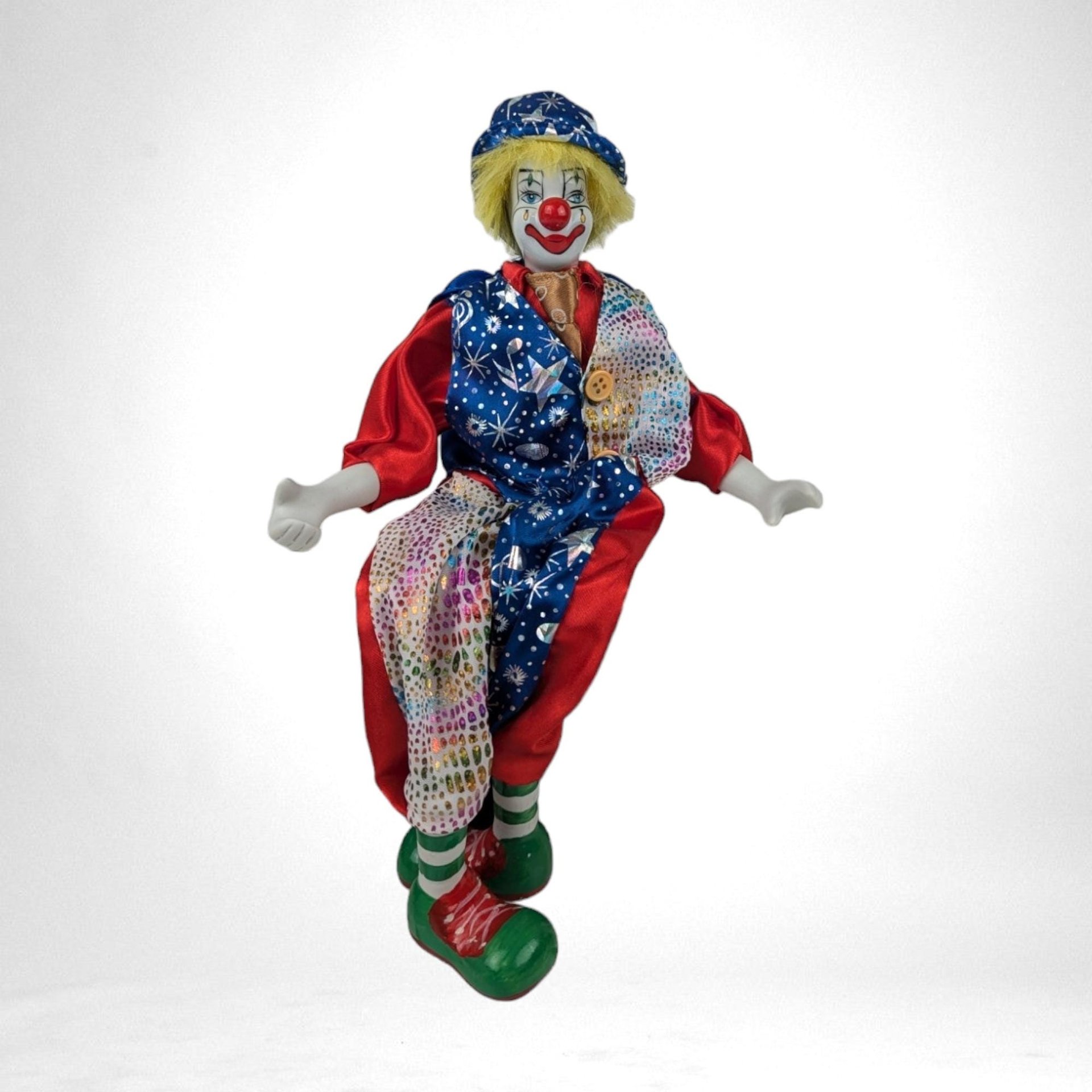 Vintage Porcelain Circus Clown Shelf Sitter Figurine | 14" Collectible Clown Decor | Whimsical Gift