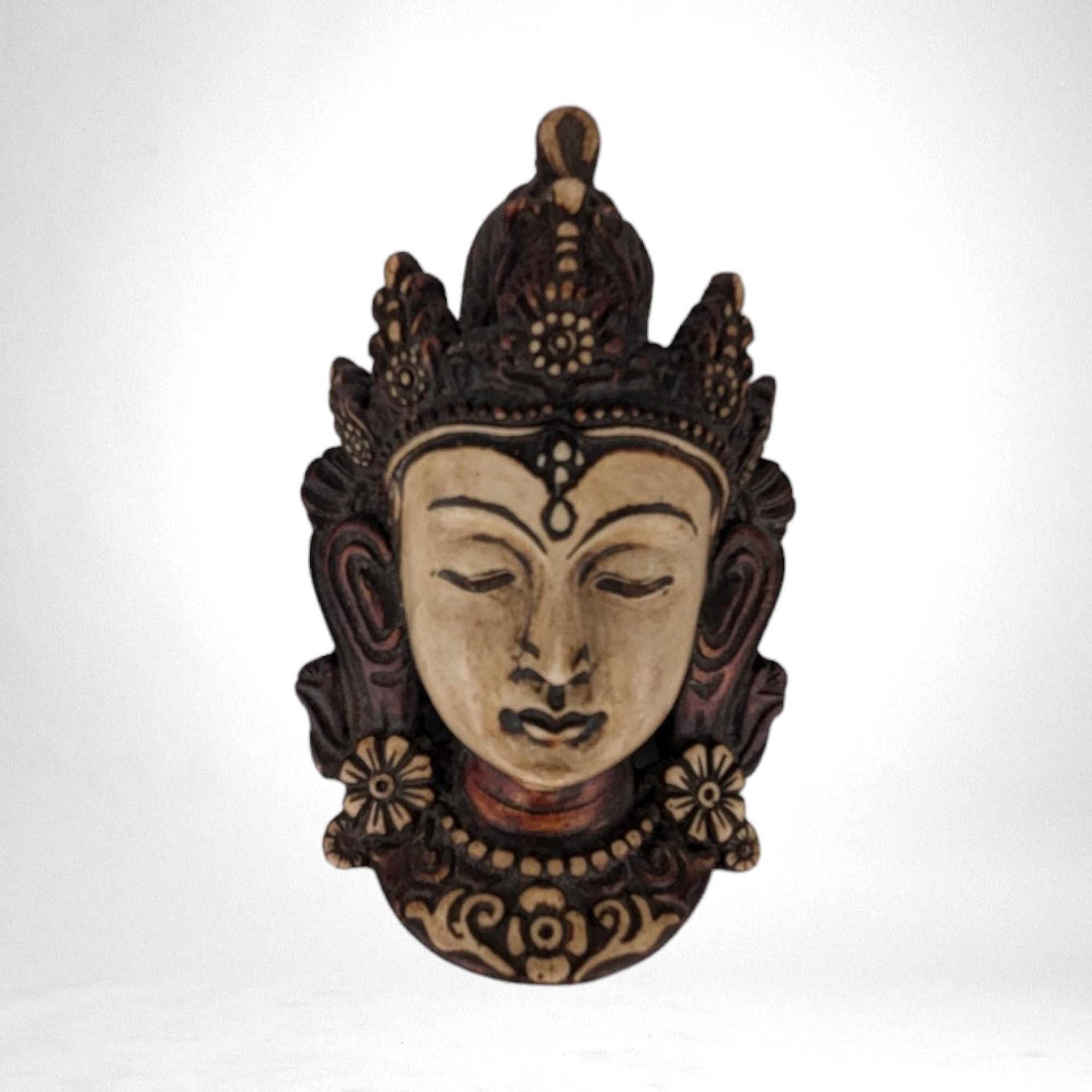 Vintage Green Tara Mask Wall Decor | Ceramic | Tibetan Buddhist Art | Spiritual Decor | 6.5"