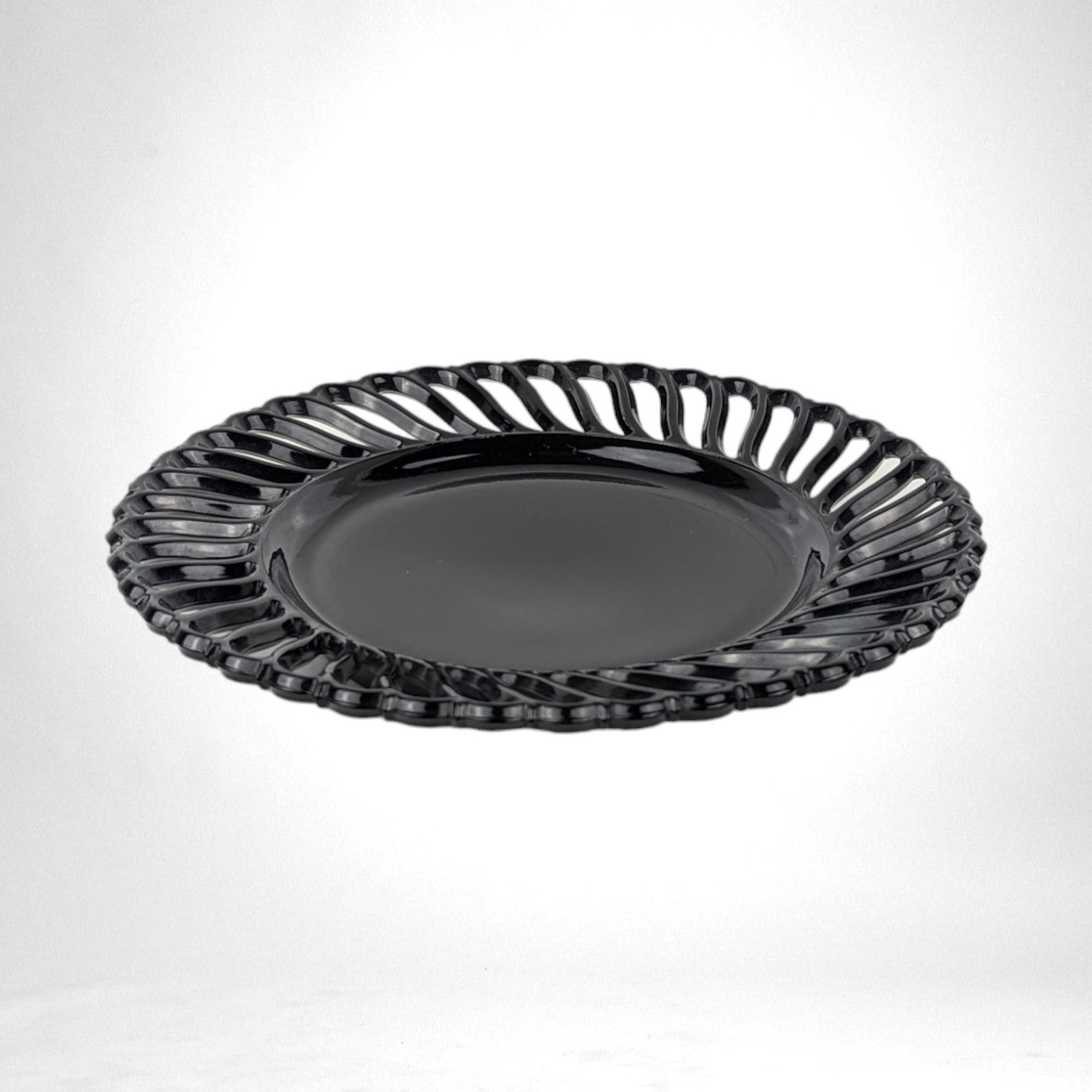 Vintage Reticulated Black Amethyst Glass Plate,  Serving Plate,  Elegant Glassware,  Unique Home Decor