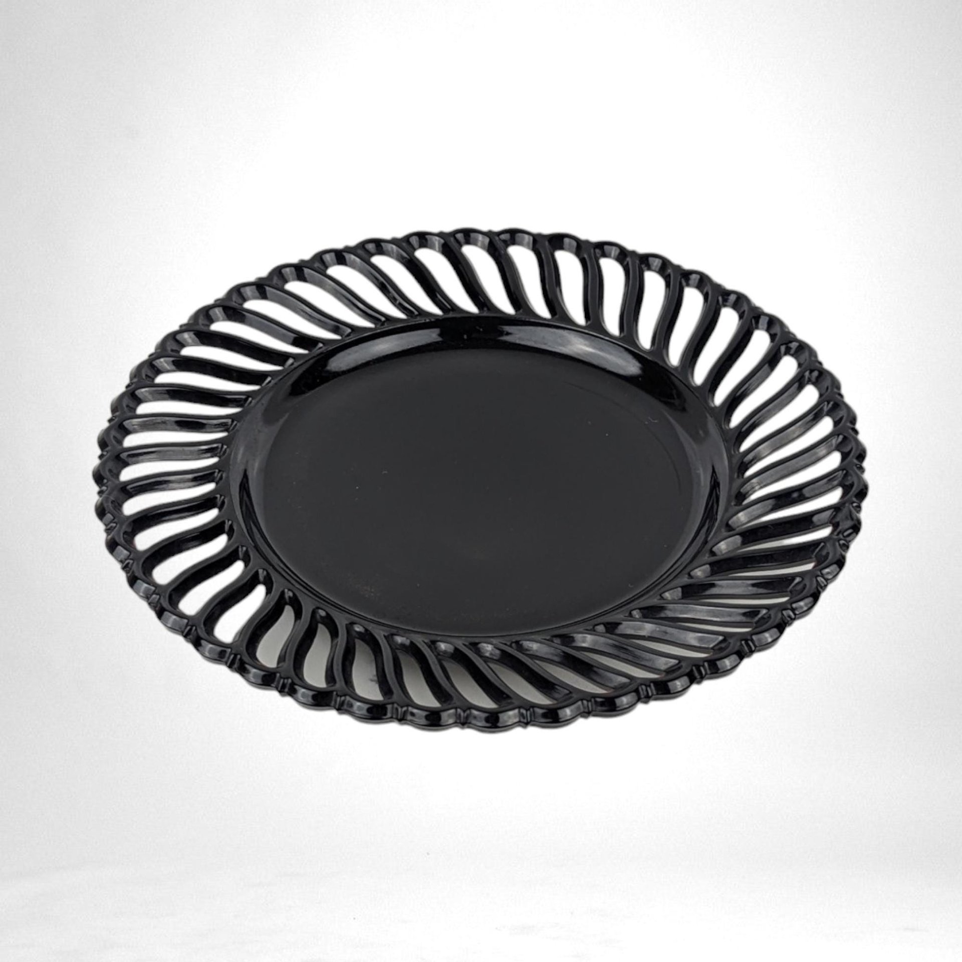 Vintage Reticulated Black Amethyst Glass Plate,  Serving Plate,  Elegant Glassware,  Unique Home Decor