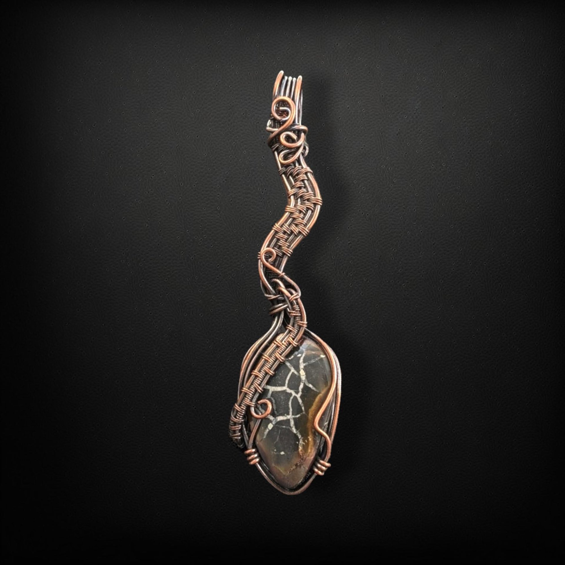 Handmade Septarian Pendant, Copper Wire Wrapped Gemstone Jewelry, Unique Gift for Women, Oxidized Copper Pendant, Black and Tan Septarian