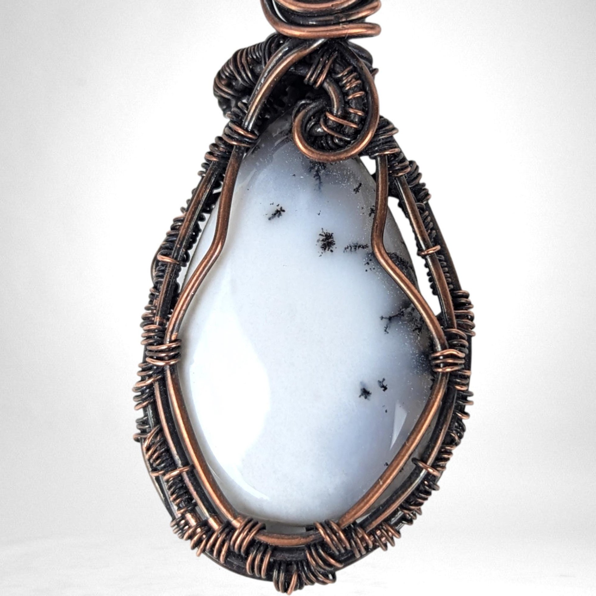 Copper Wire Wrapped Dendritic Opal Pendant | Unique Artisan Jewelry | Handmade Natural Stone Necklace | Bohemian Style Gift for Her