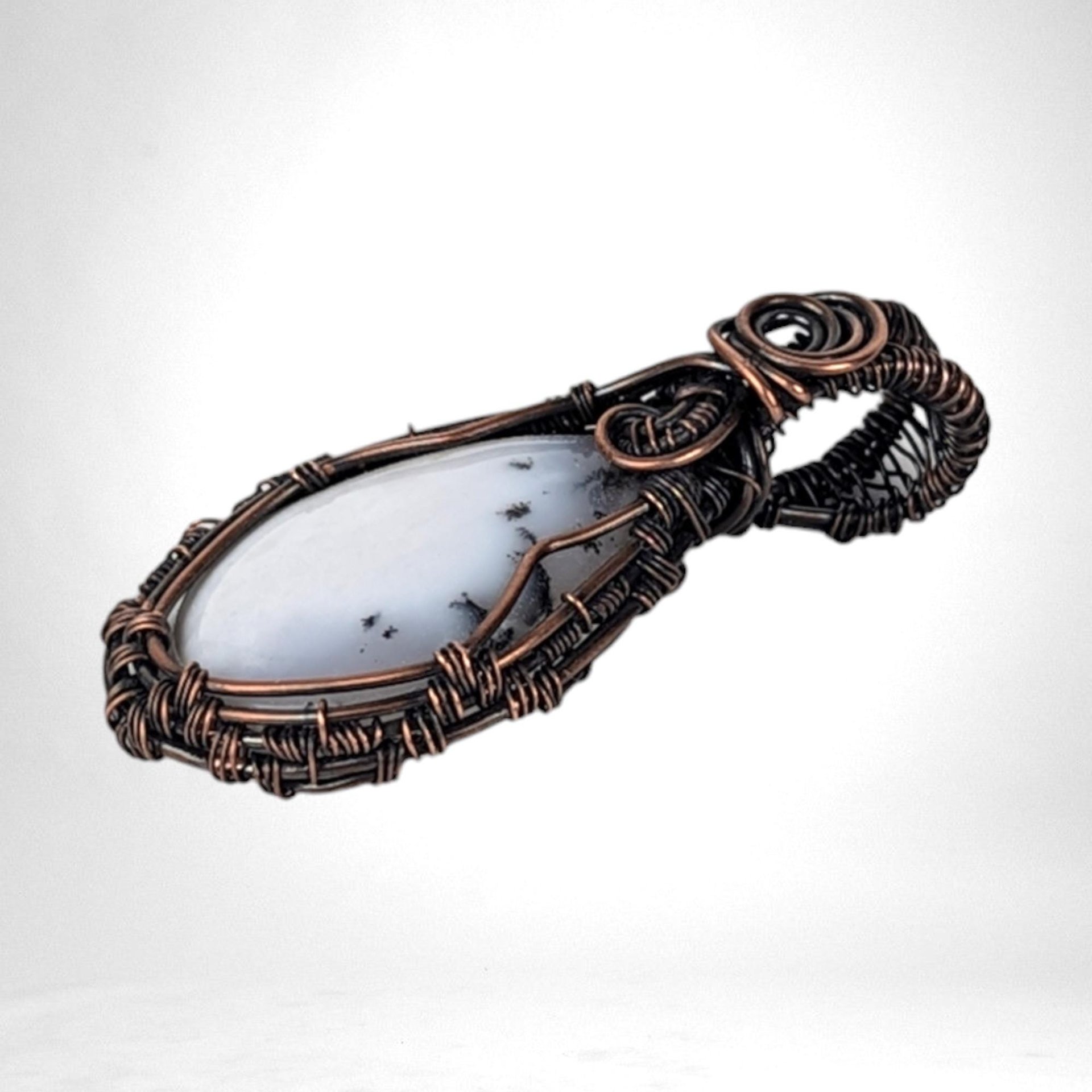 Copper Wire Wrapped Dendritic Opal Pendant | Unique Artisan Jewelry | Handmade Natural Stone Necklace | Bohemian Style Gift for Her